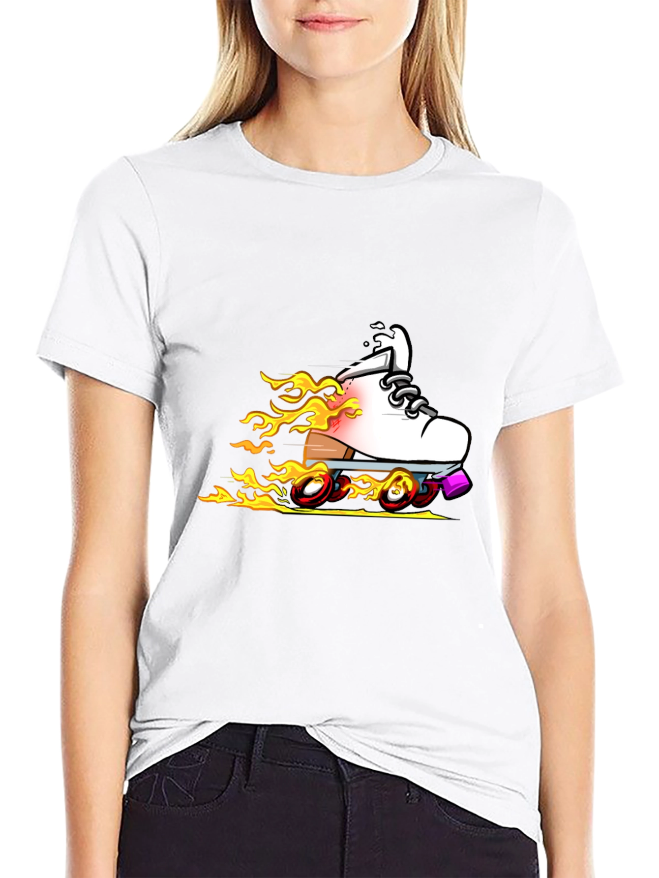 Fiery Roller Skate Graphic T-Shirt - Black