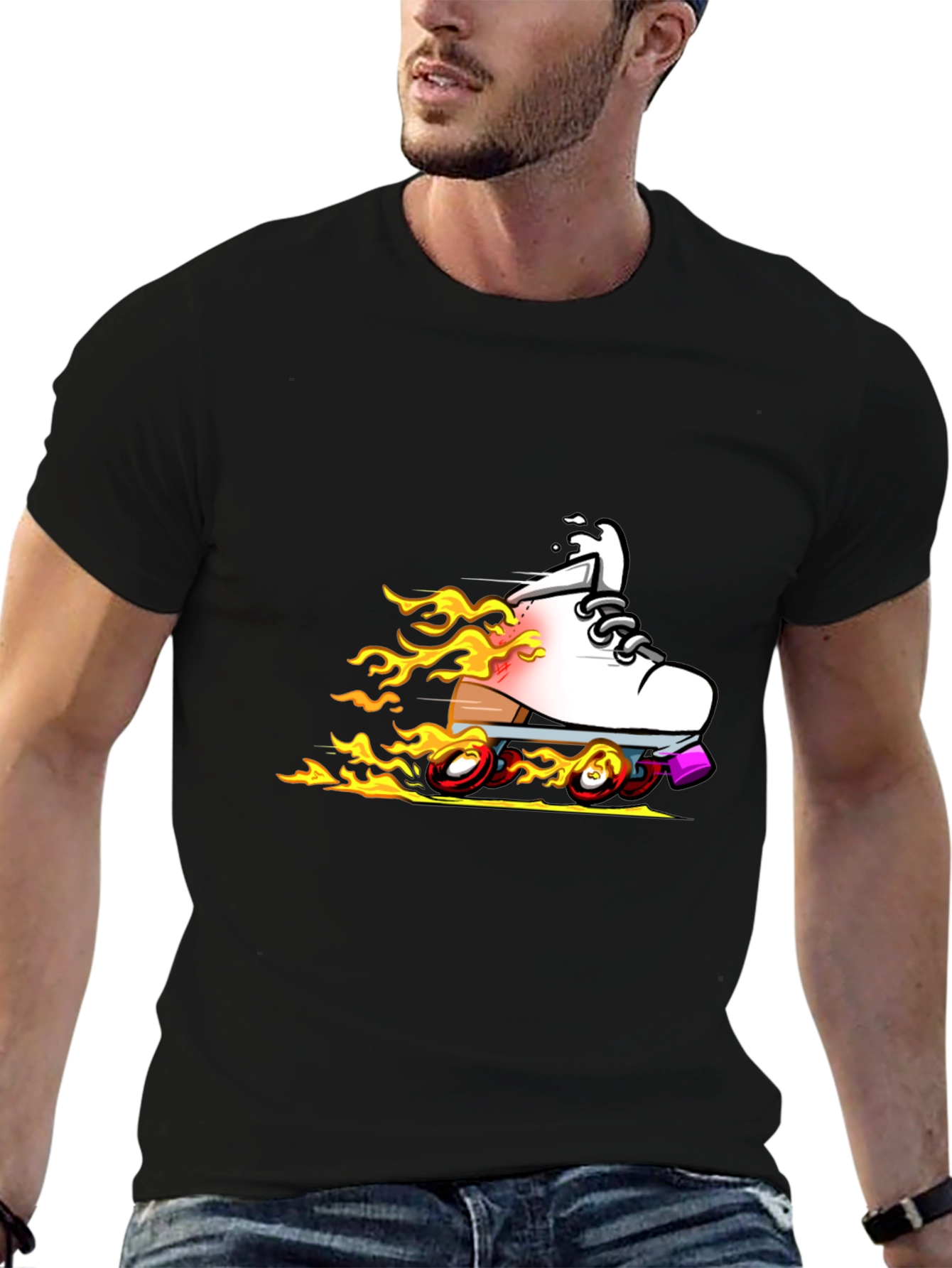 Fiery Roller Skate Graphic T-Shirt - Black