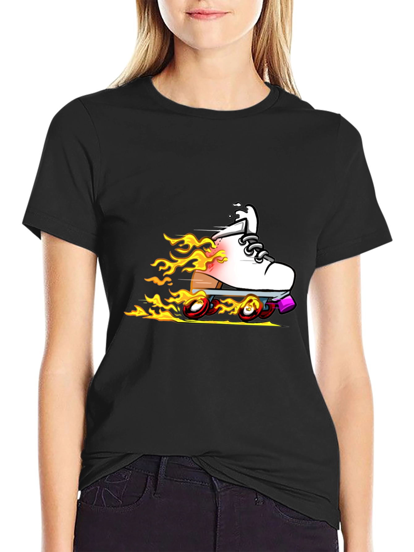 Fiery Roller Skate Graphic T-Shirt - Black
