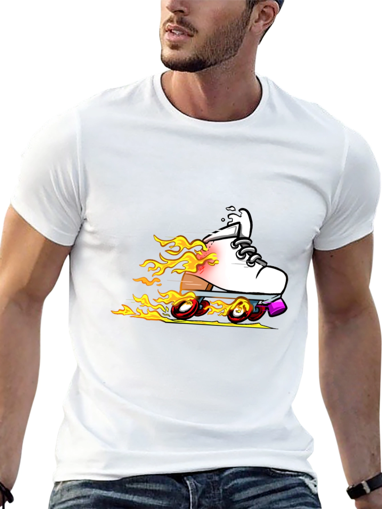 Fiery Roller Skate Graphic T-Shirt - Black
