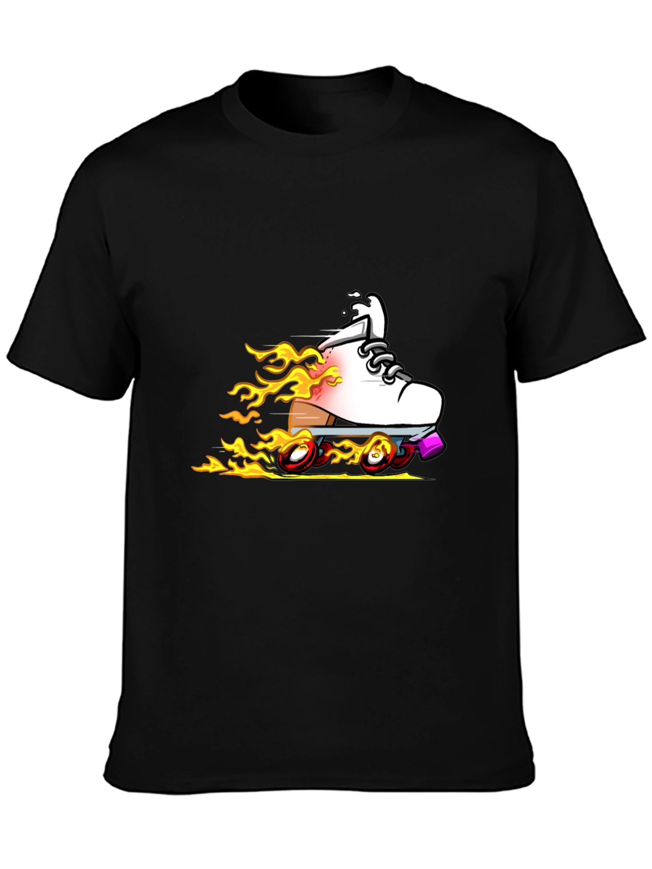 Fiery Roller Skate Graphic T-Shirt - Black