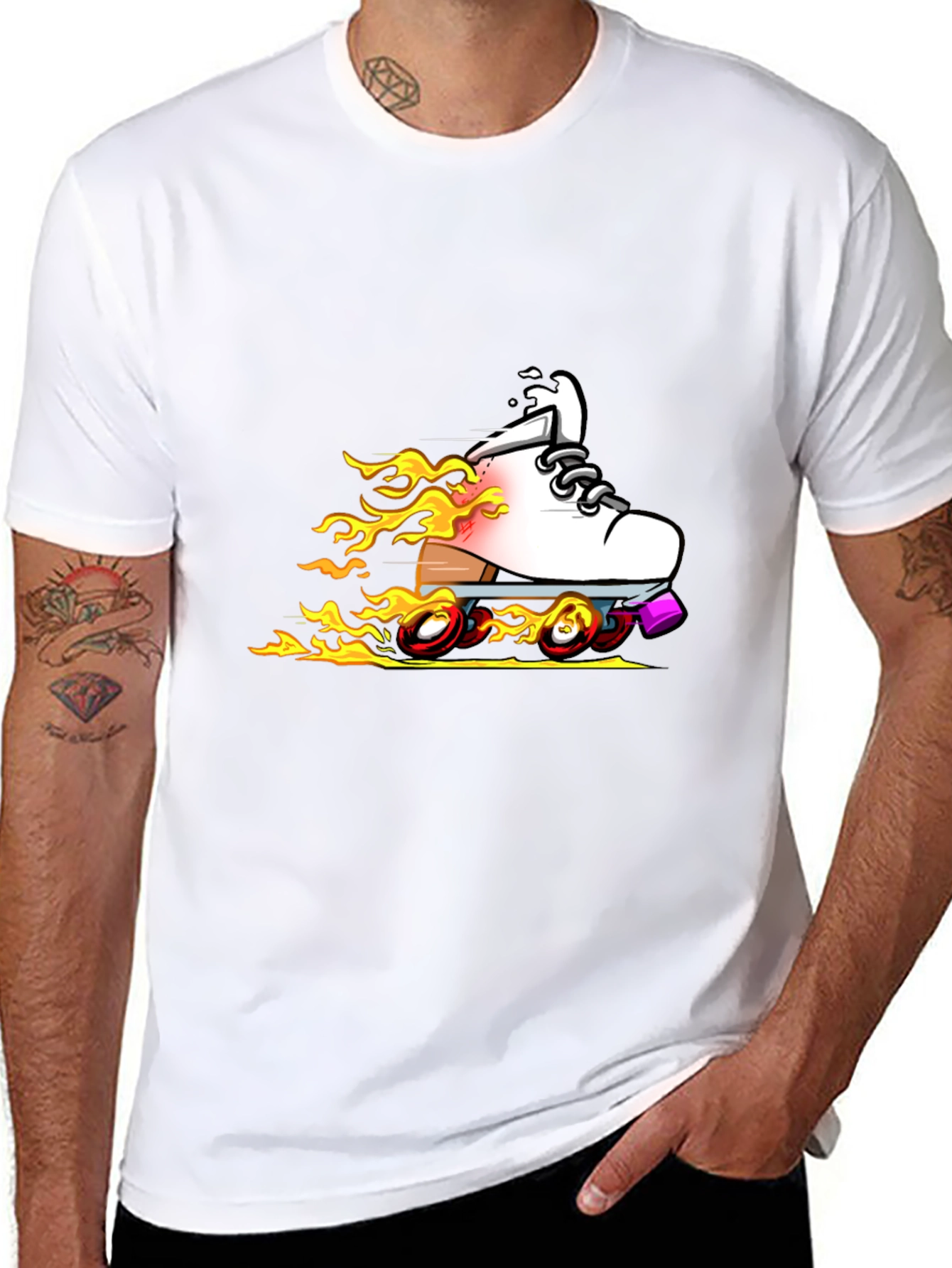 Fiery Roller Skate Graphic T-Shirt - Black