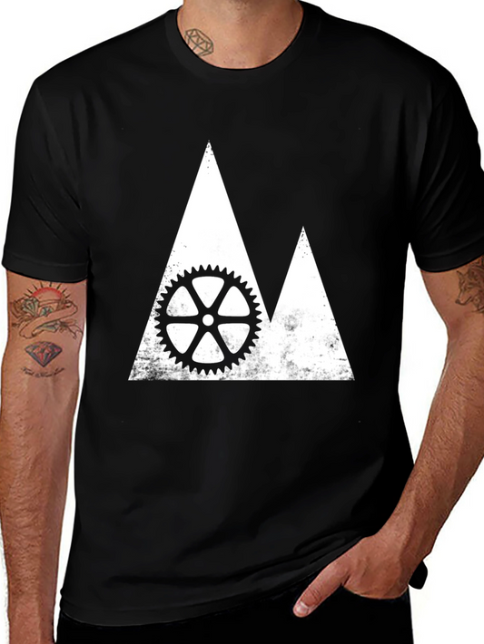 Mountain Bike Gear Graphic Tee - Black Cotton Shirt