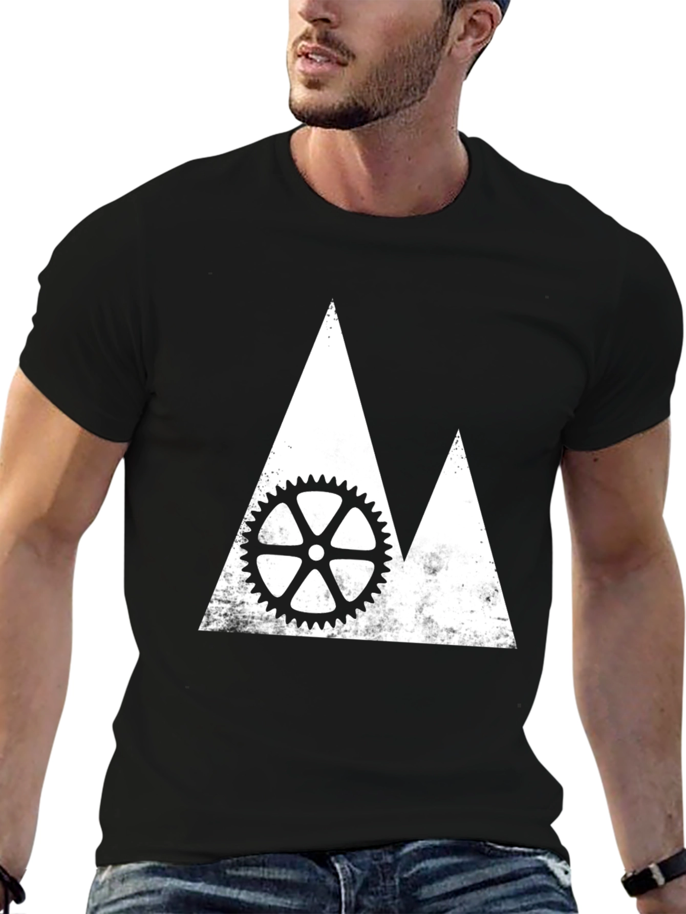 Mountain Bike Gear Graphic Tee - Black Cotton Shirt