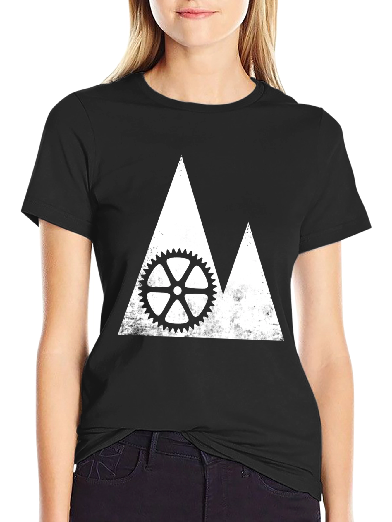 Mountain Bike Gear Graphic Tee - Black Cotton Shirt