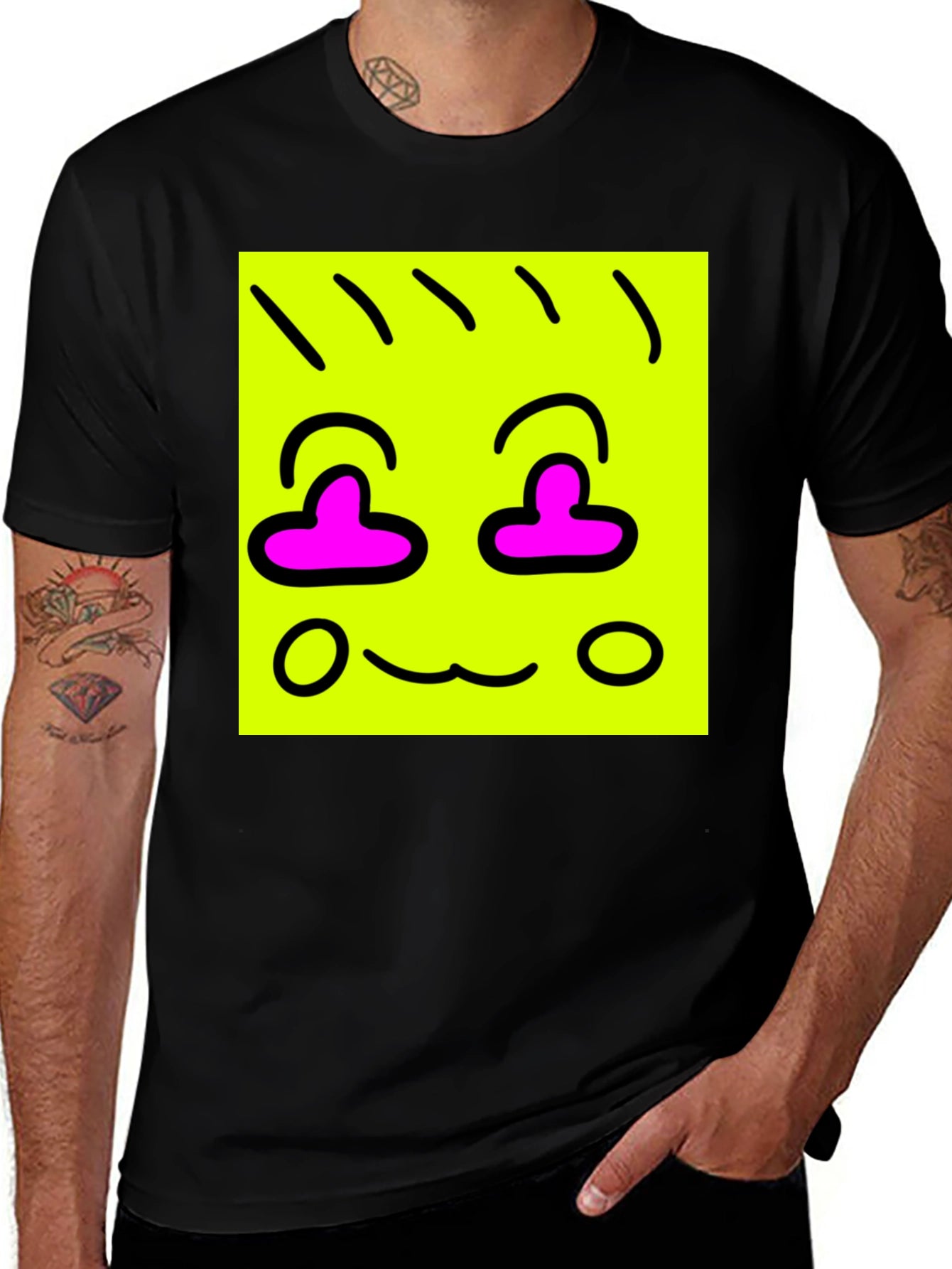 Funky Face Graphic Tee - Black Cotton Blend