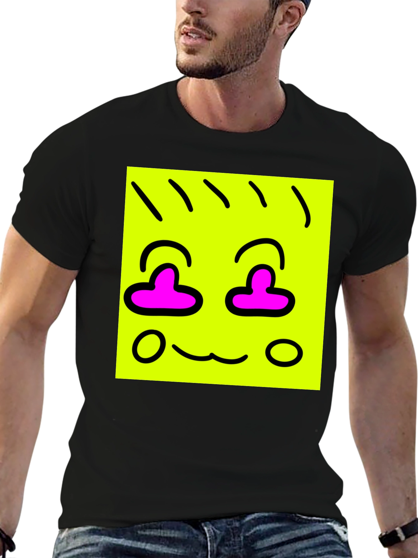 Funky Face Graphic Tee - Black Cotton Blend