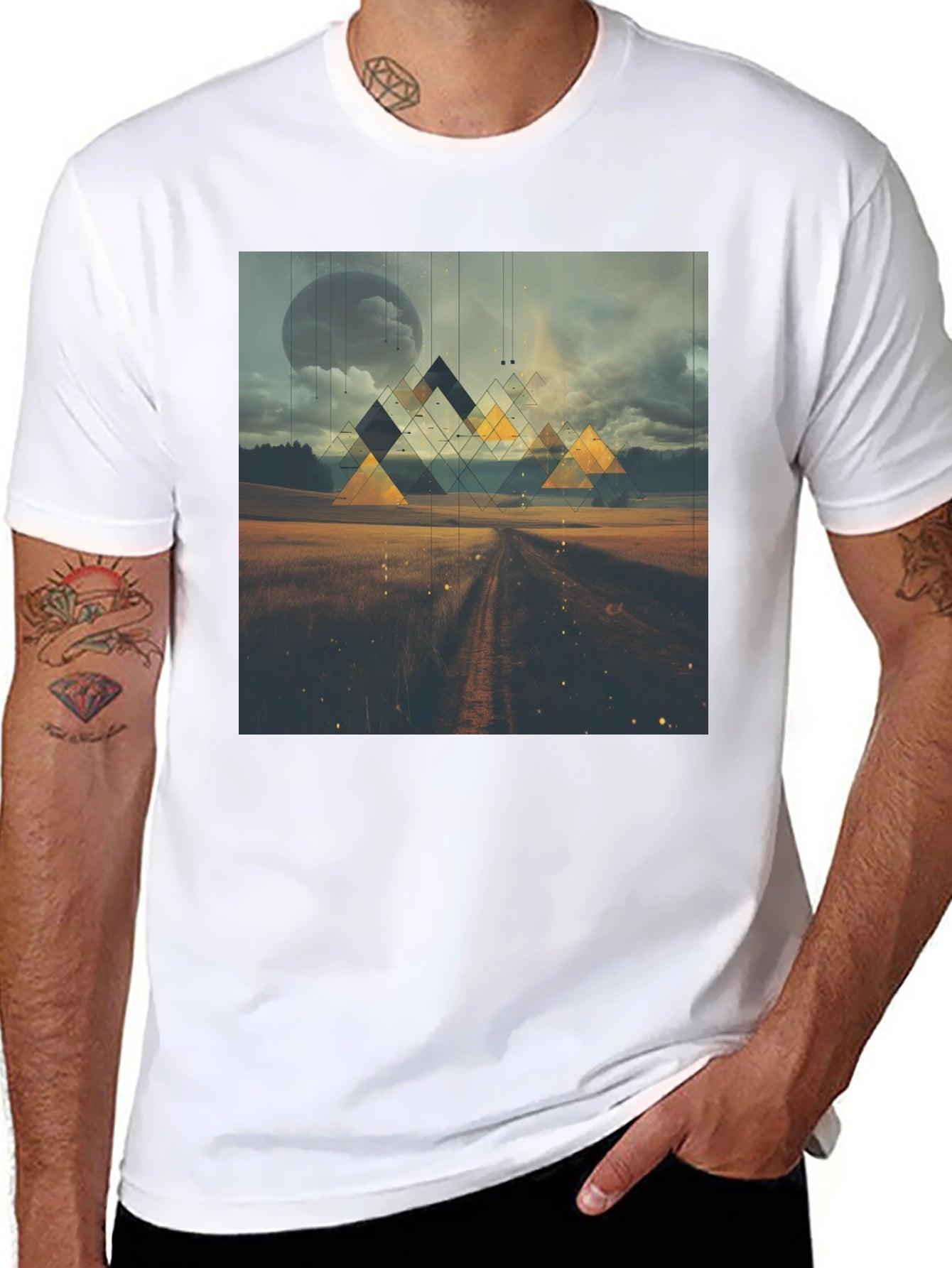 Abstract Geometric Landscape Black T-Shirt