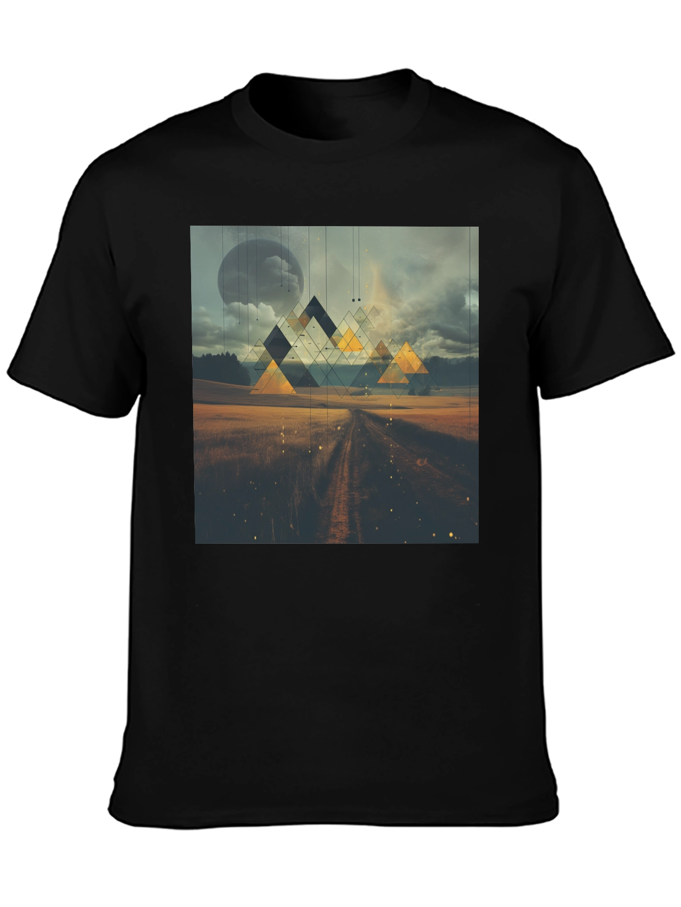 Abstract Geometric Landscape Black T-Shirt