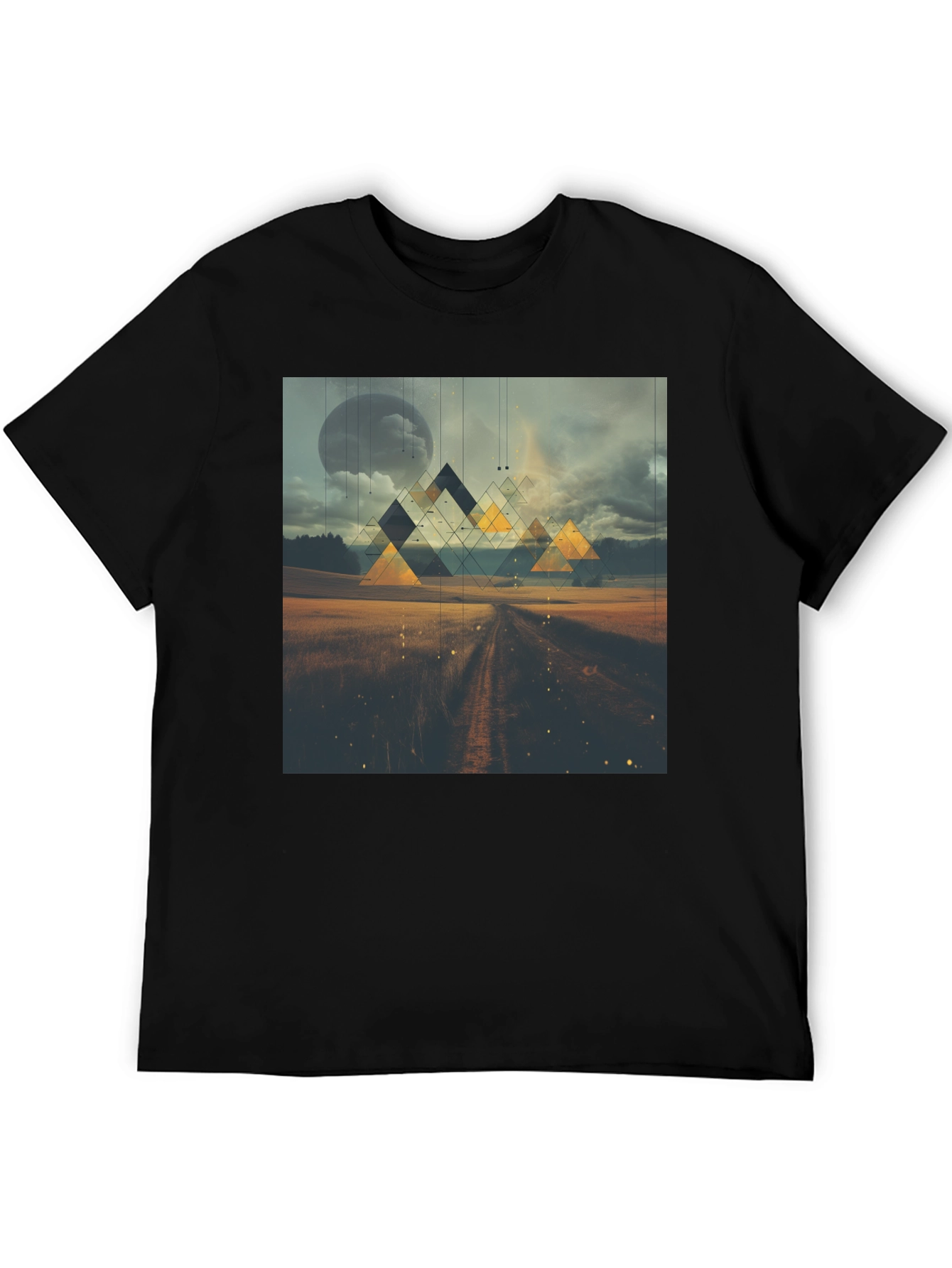 Abstract Geometric Landscape Black T-Shirt