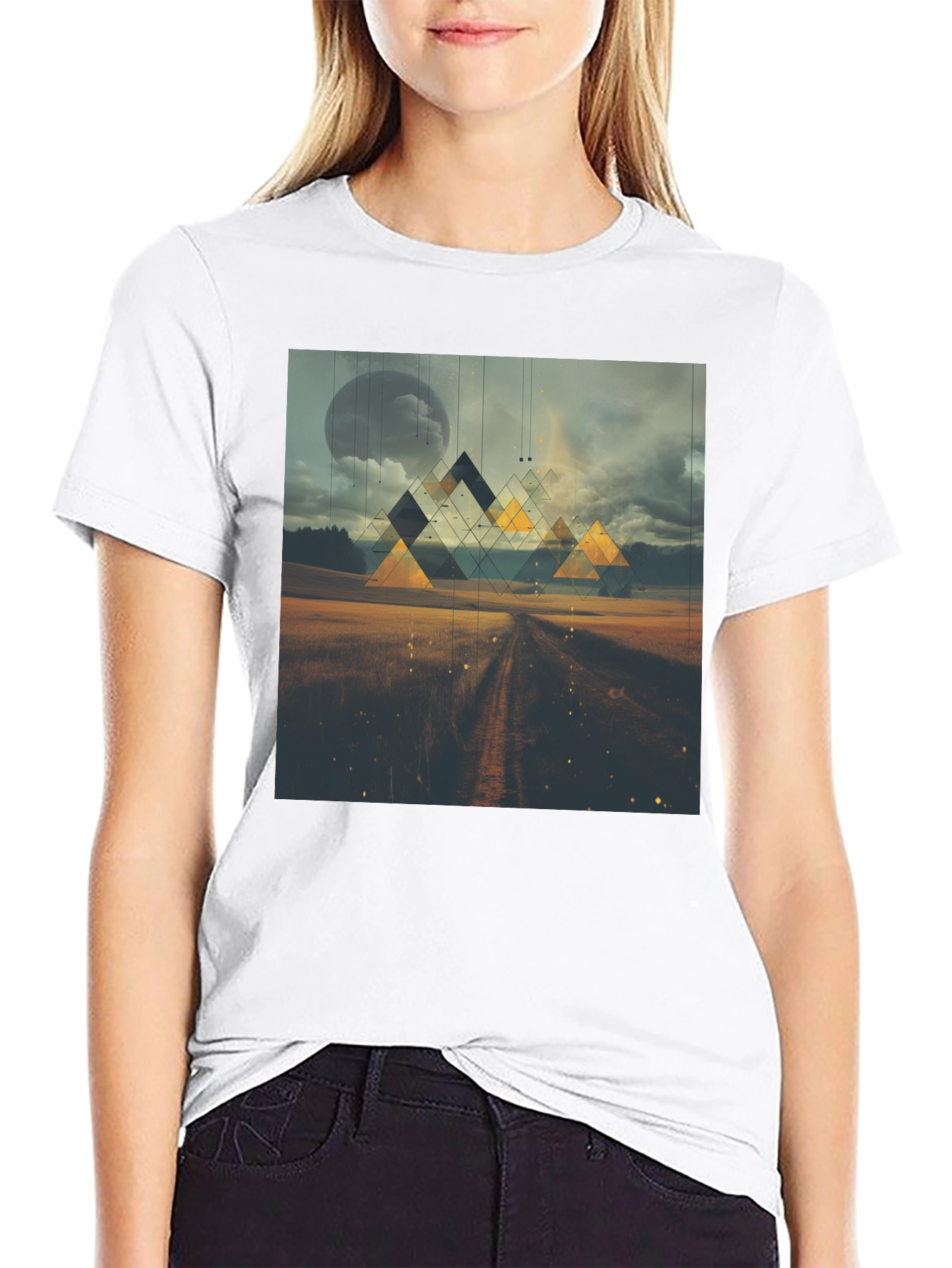 Abstract Geometric Landscape Black T-Shirt