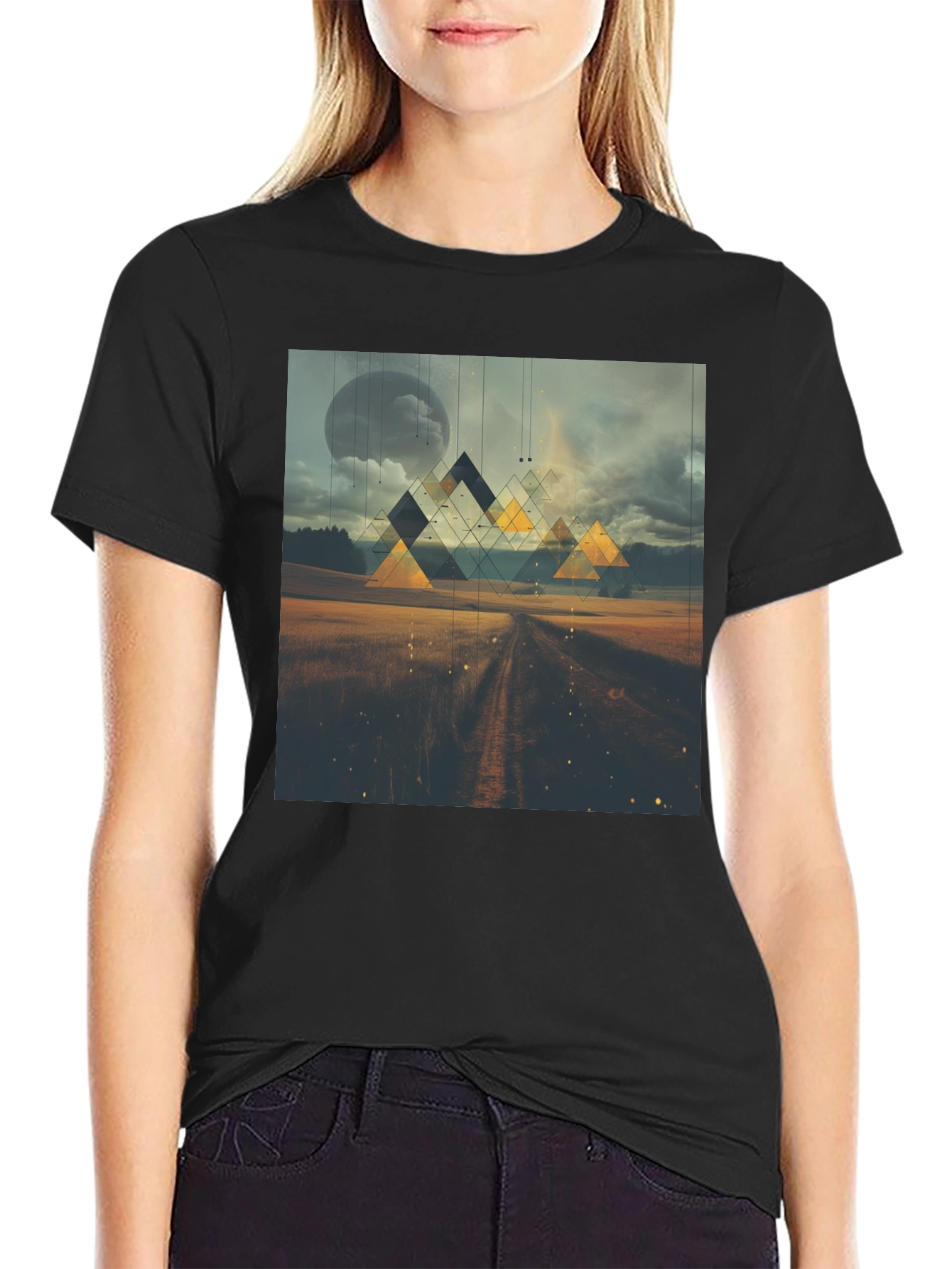 Abstract Geometric Landscape Black T-Shirt