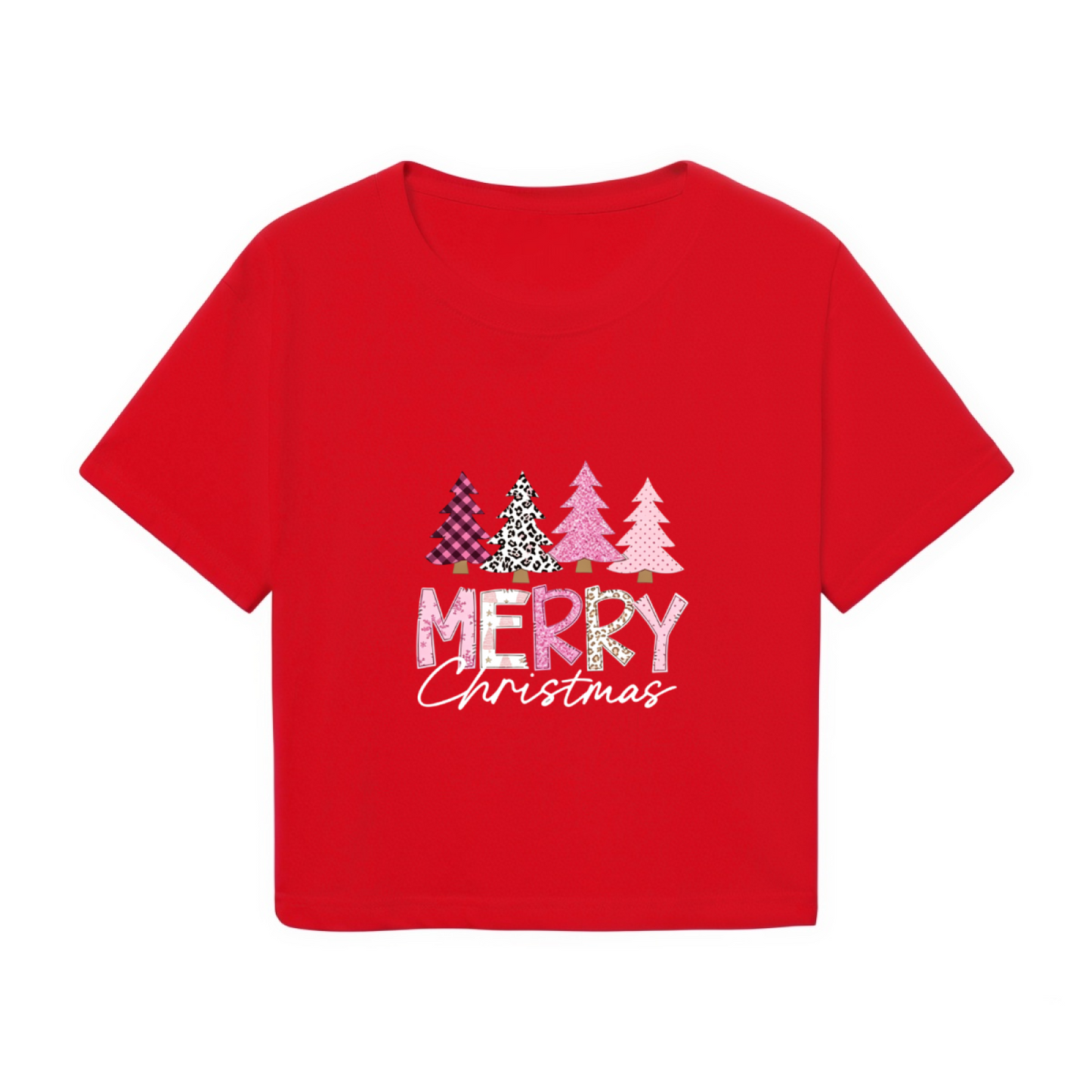 Plaid Leopard Xmas Tree Merry Christmas Women Crop Top