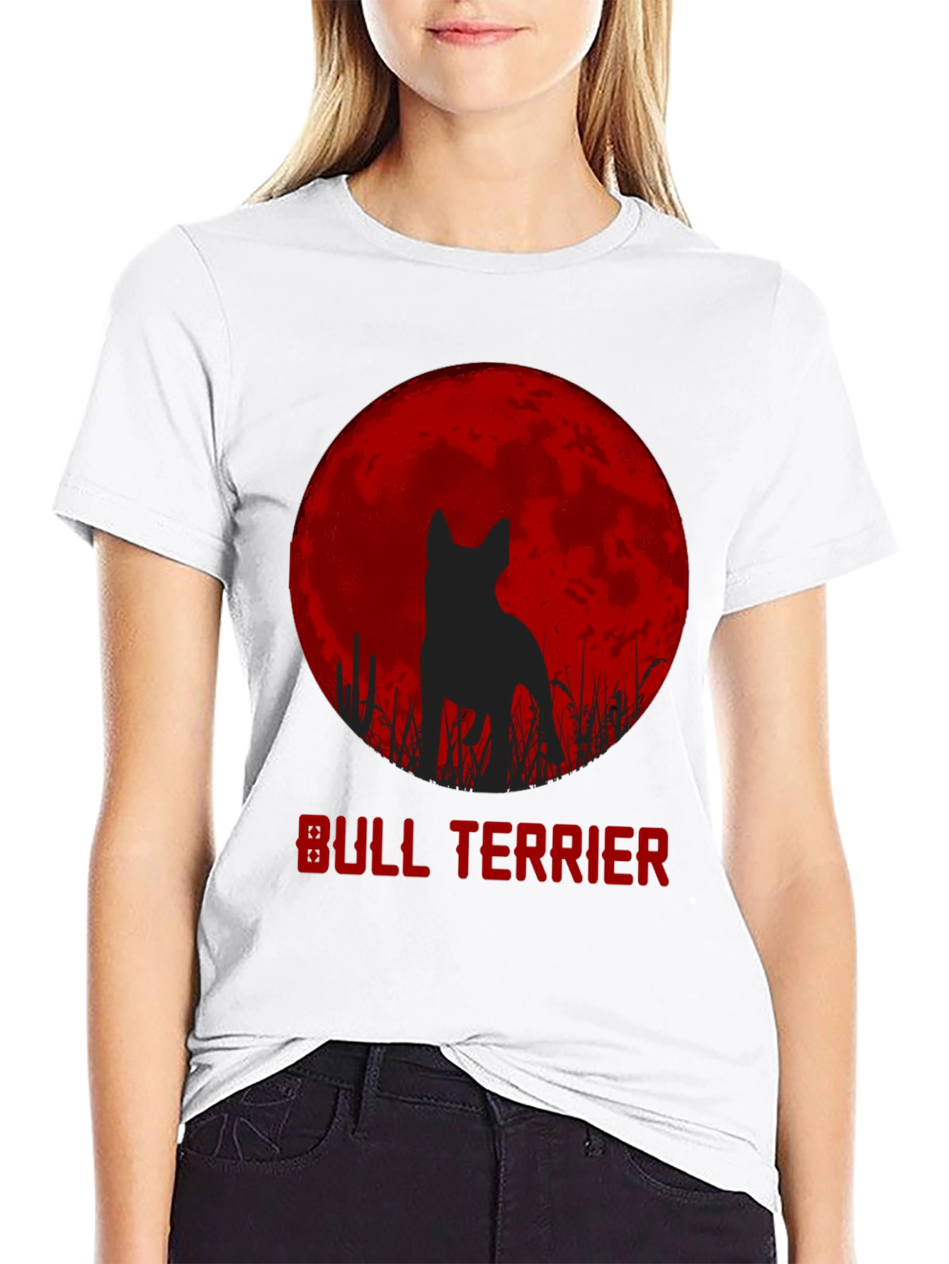 Bull Terrier Moon Silhouette Graphic T-Shirt