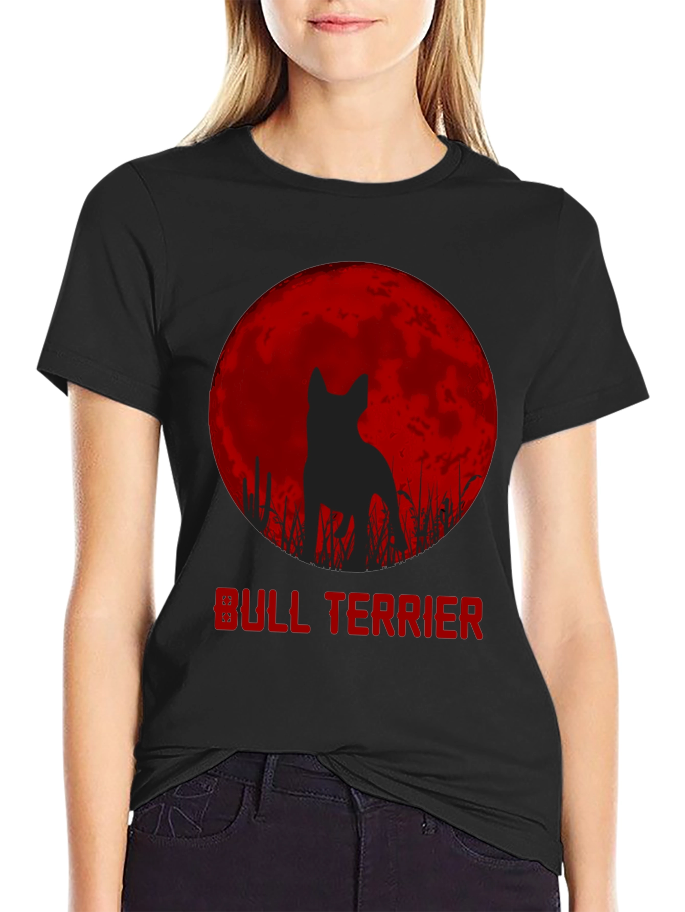 Bull Terrier Moon Silhouette Graphic T-Shirt