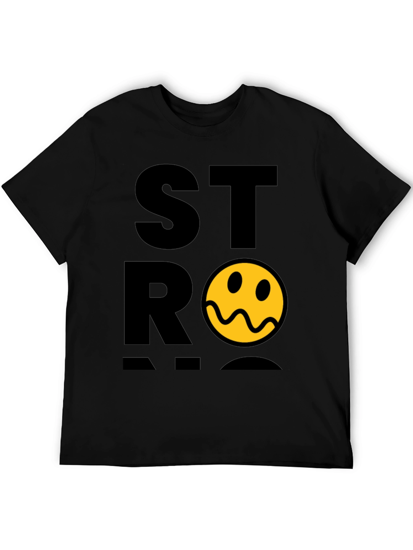 Stylish Black T-Shirt with Distorted Smiley Graphic
