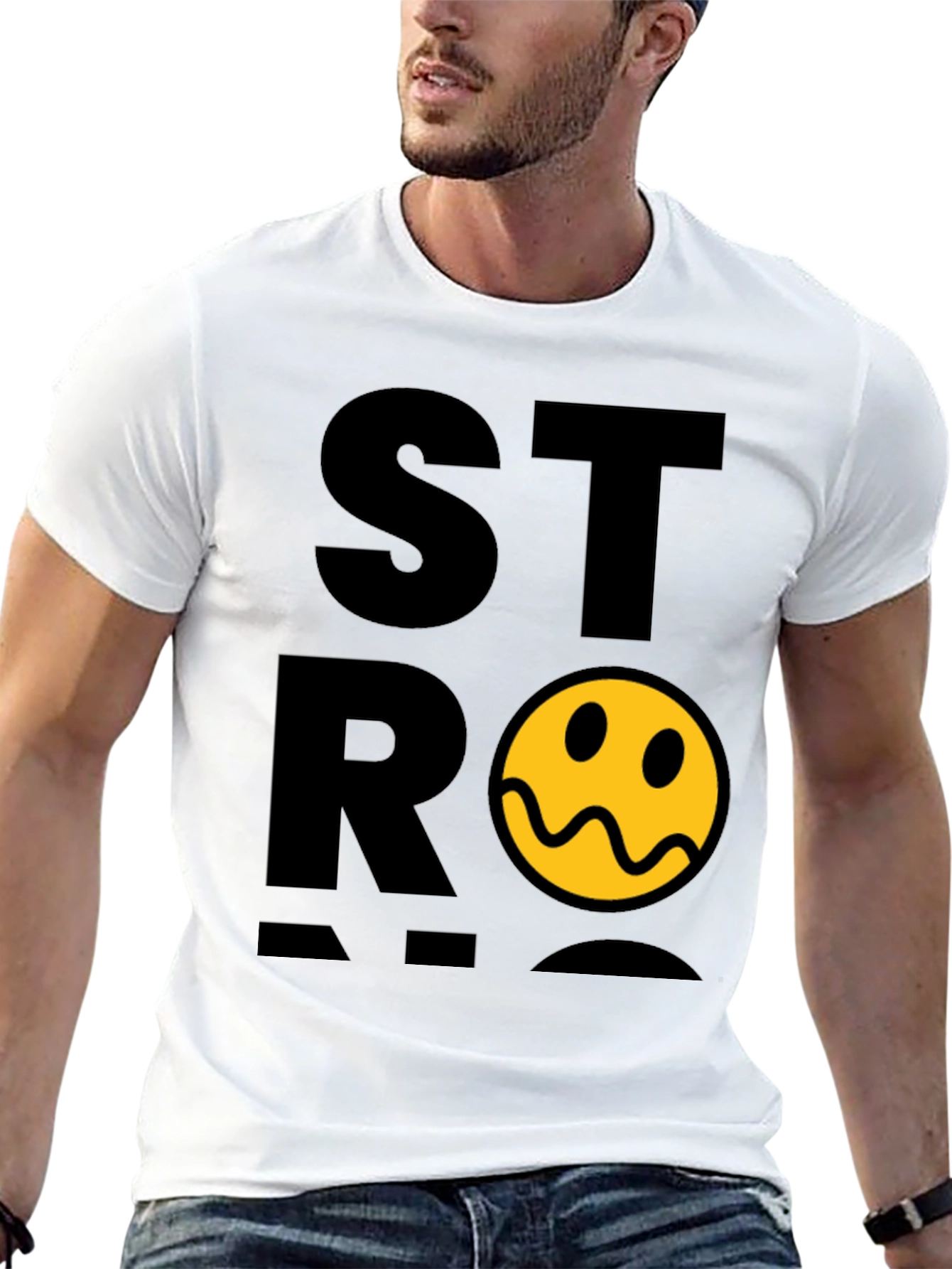 Stylish Black T-Shirt with Distorted Smiley Graphic