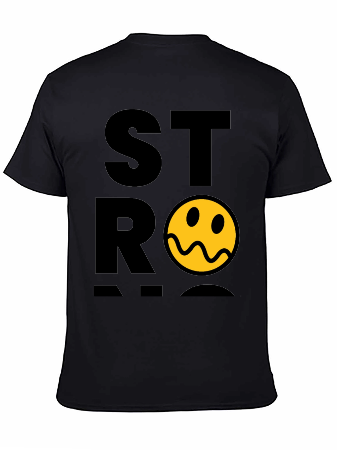 Stylish Black T-Shirt with Distorted Smiley Graphic