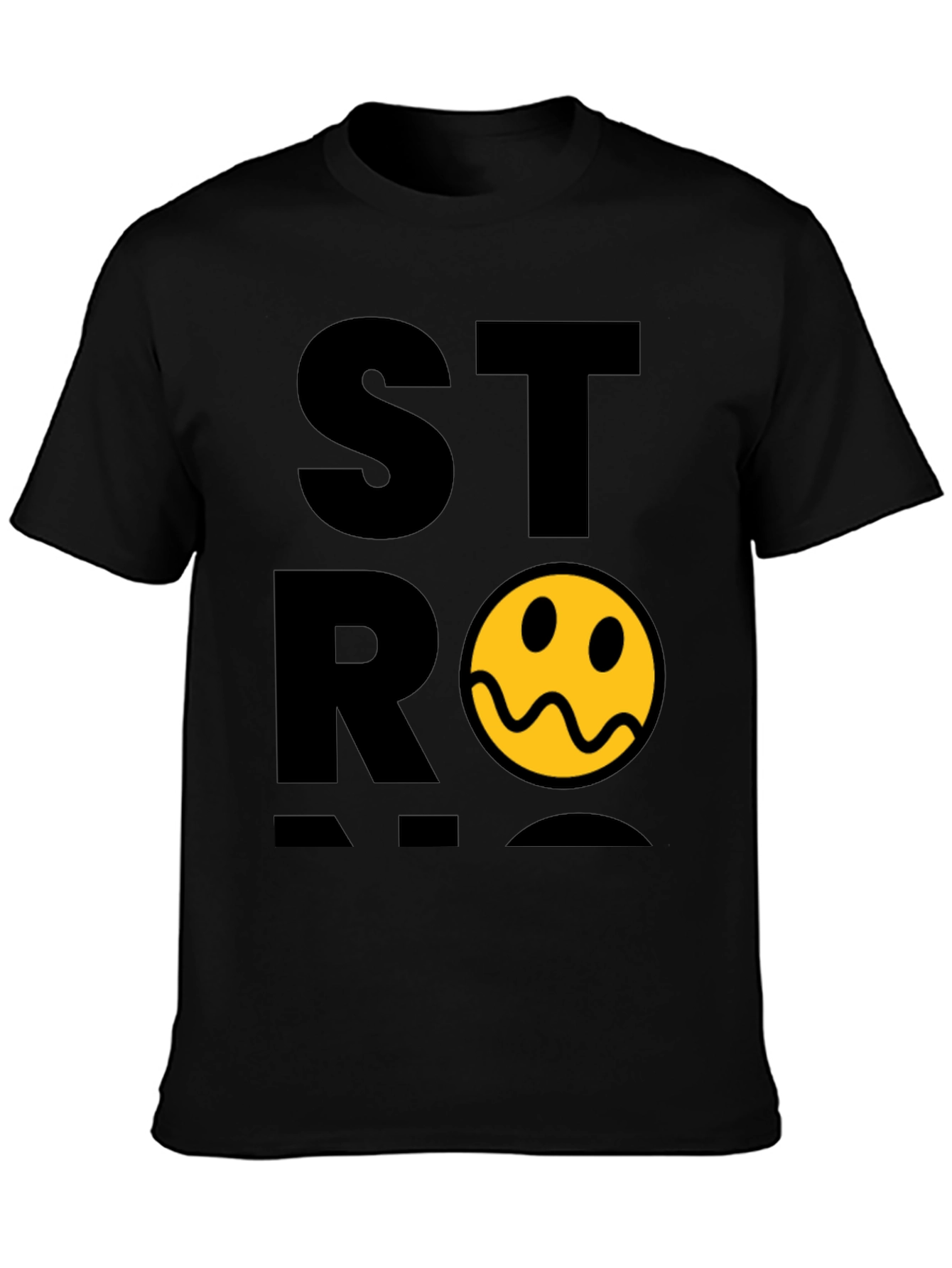 Stylish Black T-Shirt with Distorted Smiley Graphic