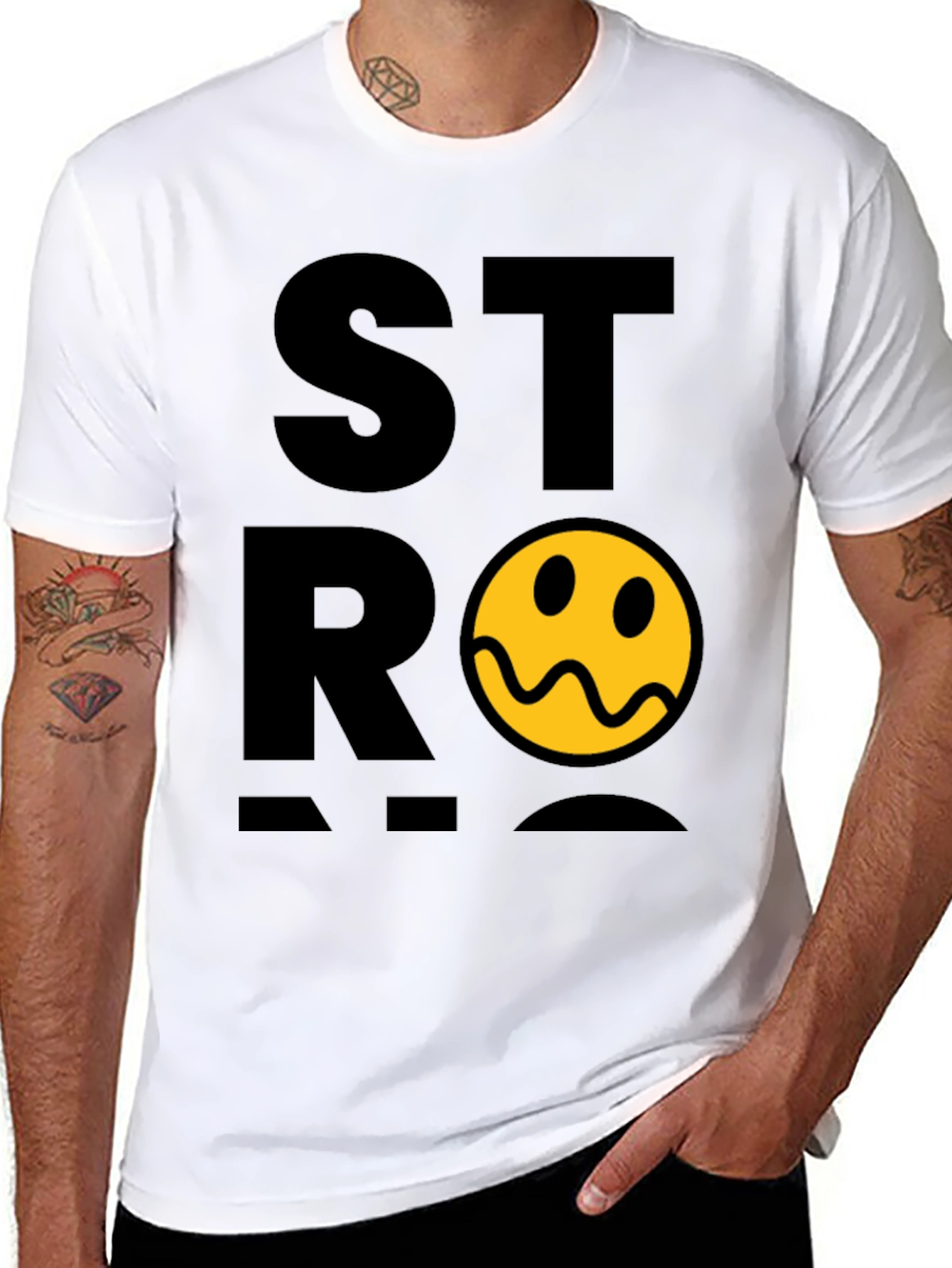 Stylish Black T-Shirt with Distorted Smiley Graphic