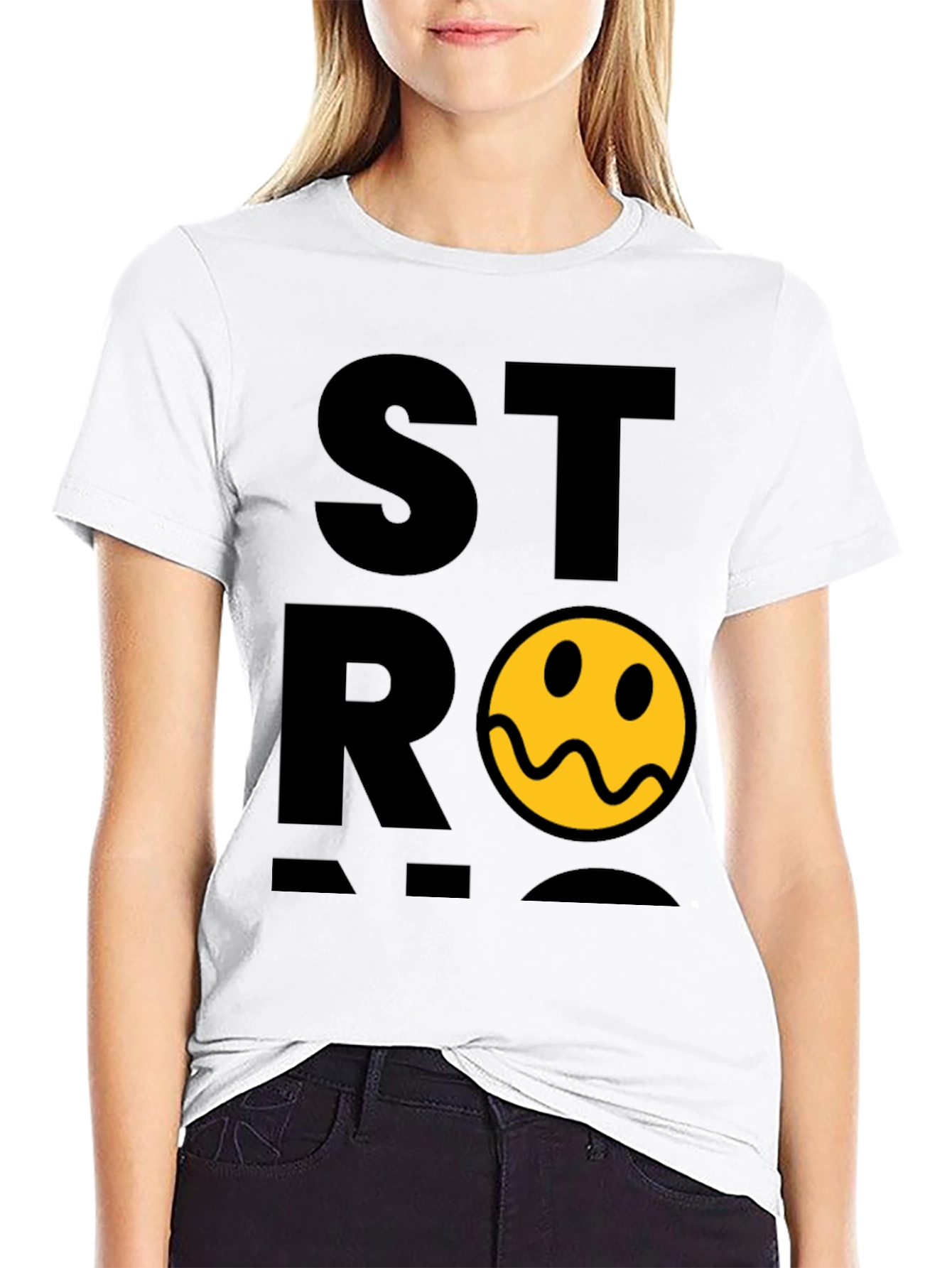 Stylish Black T-Shirt with Distorted Smiley Graphic