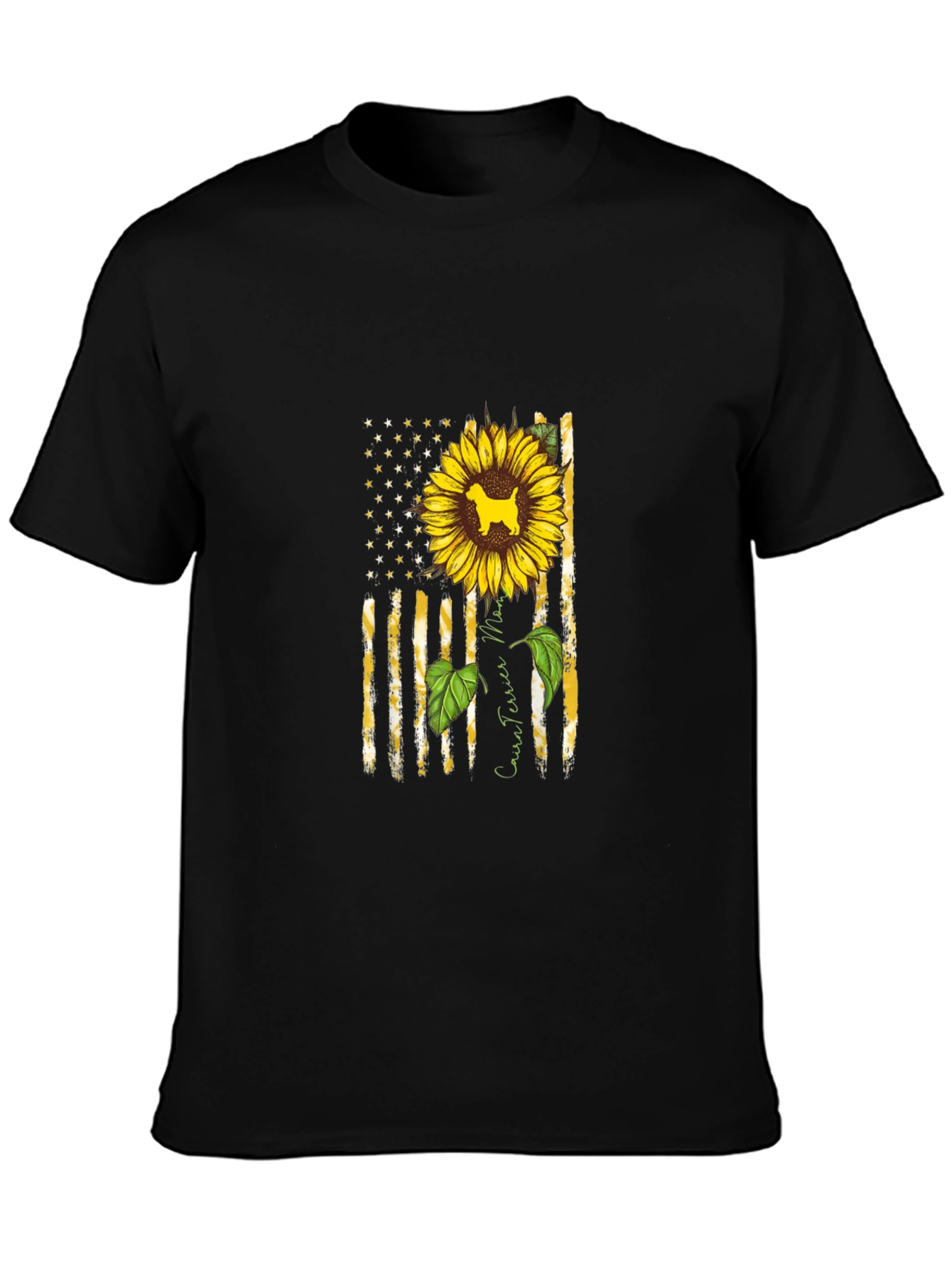 Cairn Terrier Sunflower American Flag T-Shirt