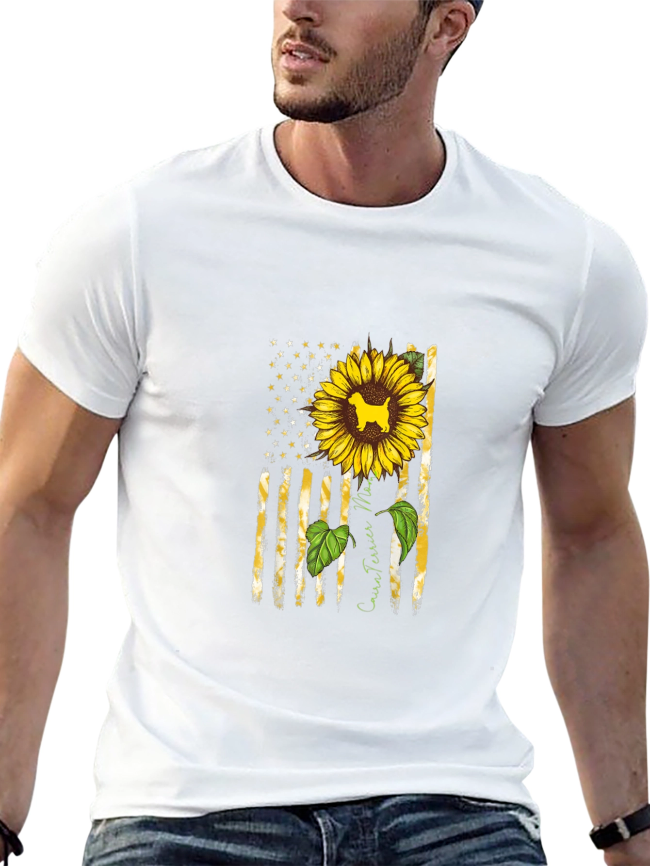 Cairn Terrier Sunflower American Flag T-Shirt