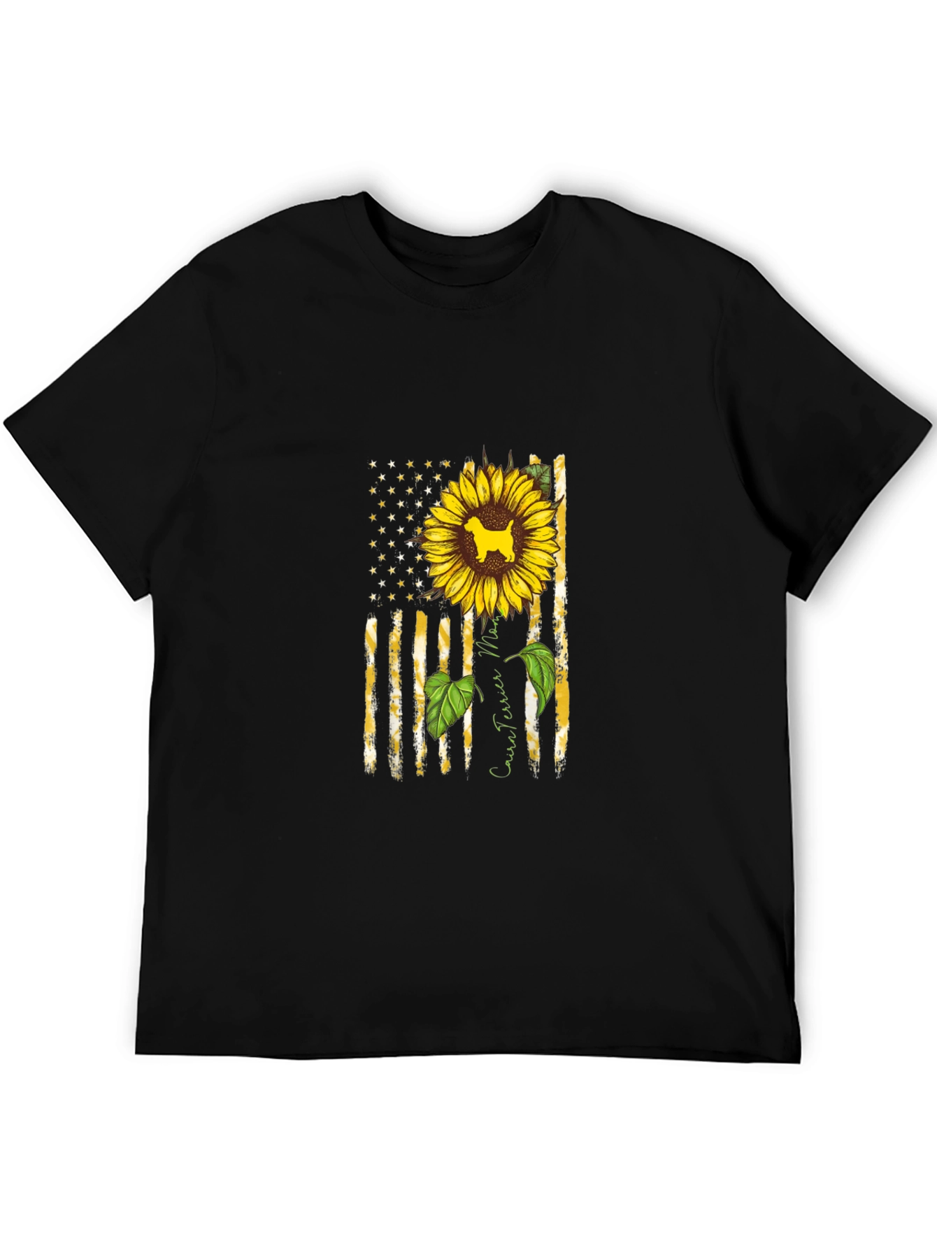 Cairn Terrier Sunflower American Flag T-Shirt