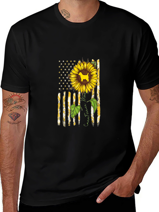 Cairn Terrier Sunflower American Flag T-Shirt