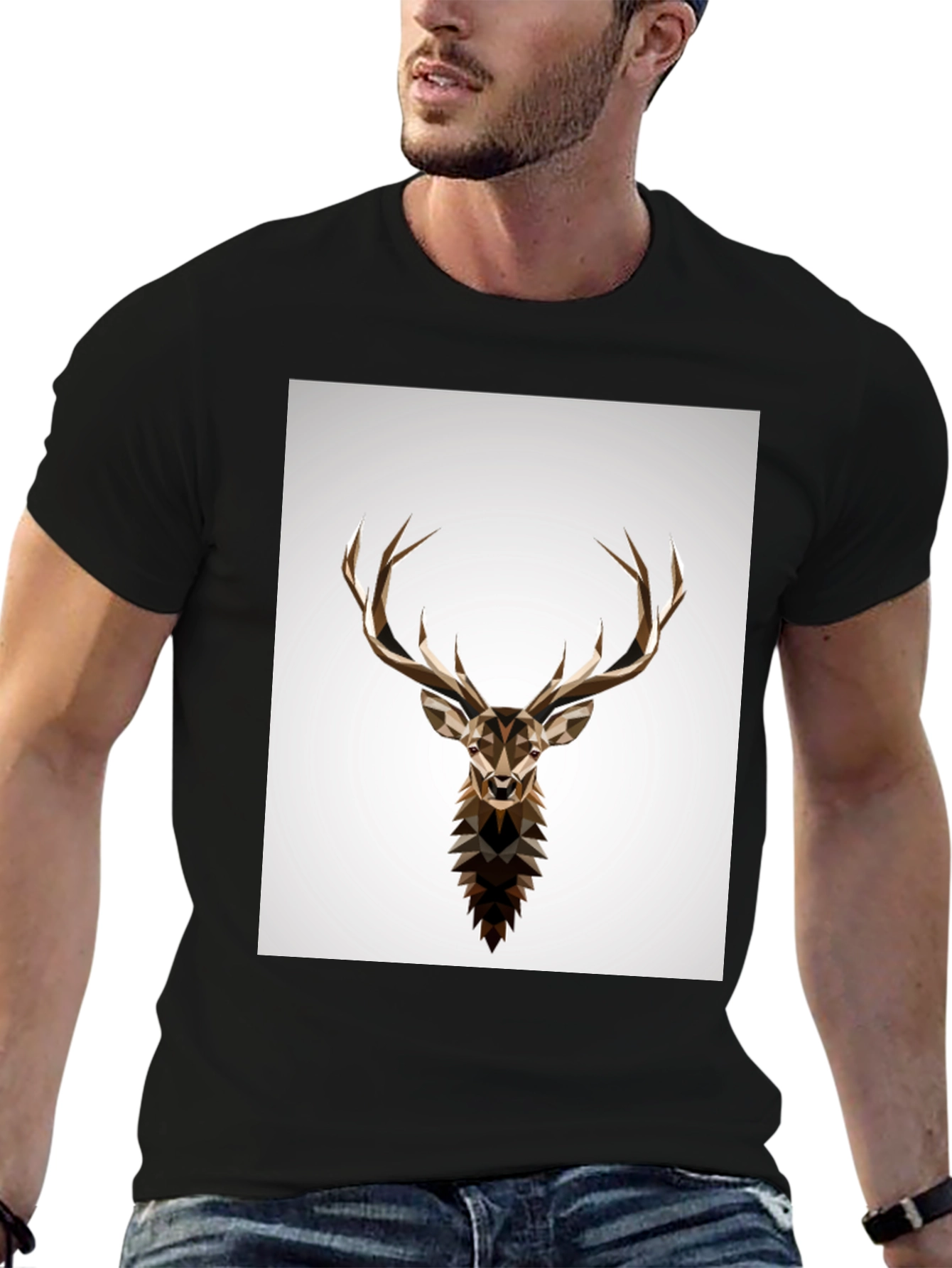Geometric Deer Head Graphic T-Shirt
