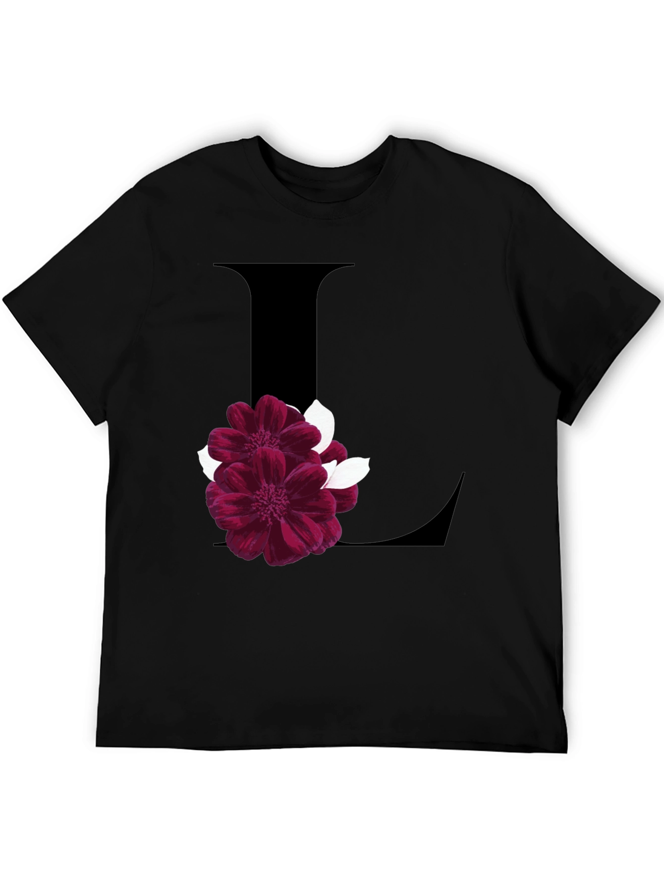 Floral Letter L Black T-Shirt