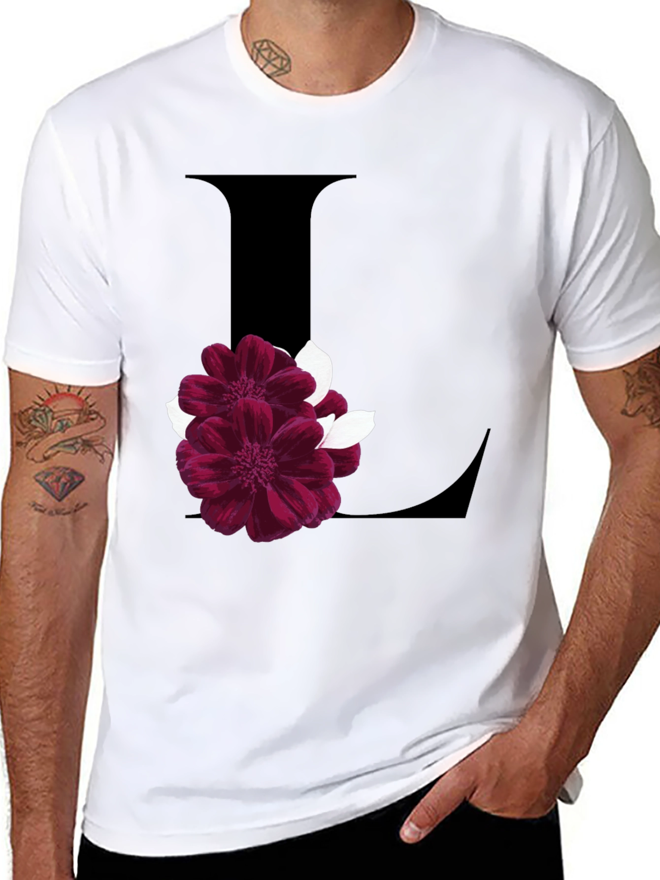 Floral Letter L Black T-Shirt