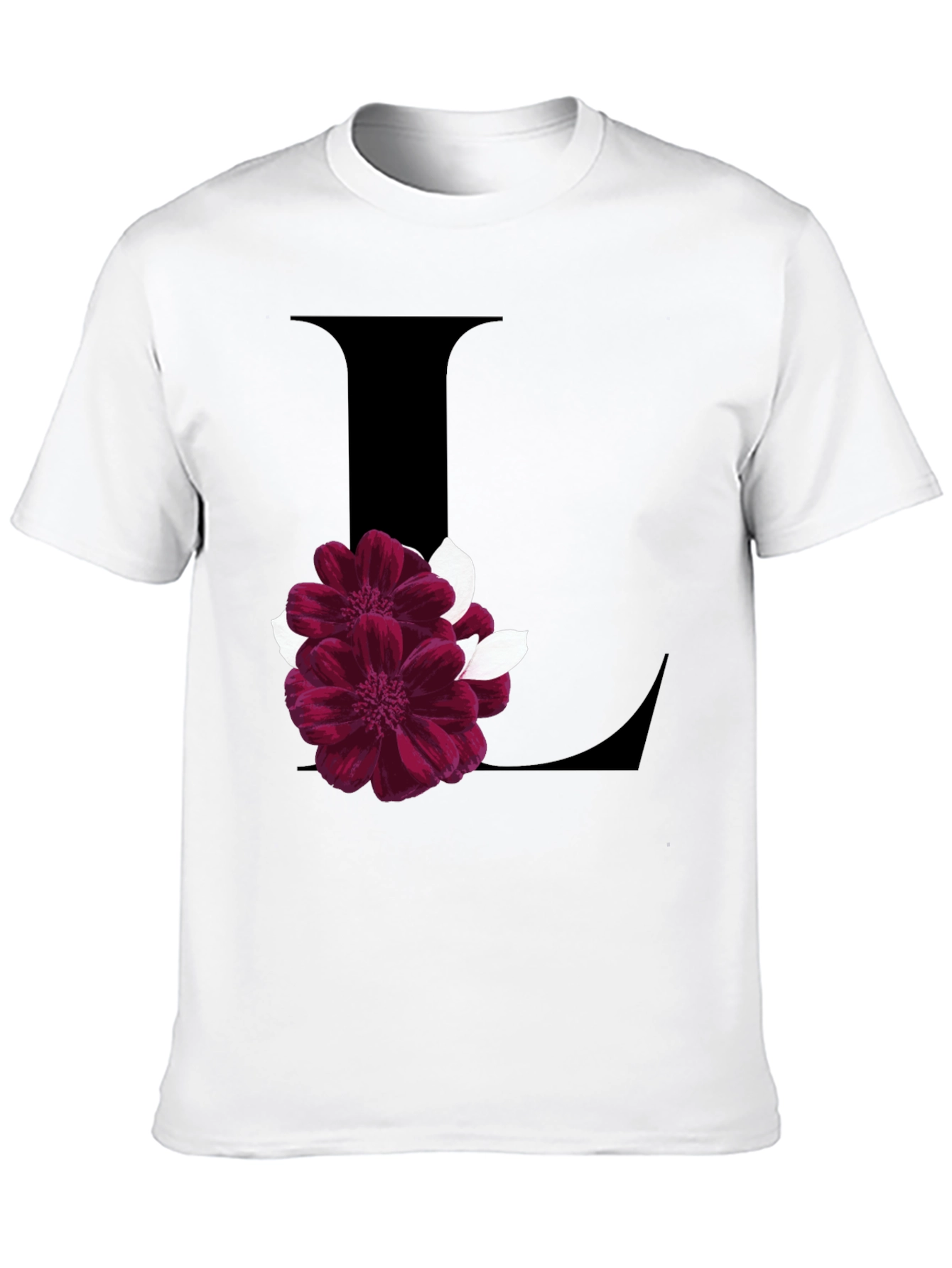 Floral Letter L Black T-Shirt