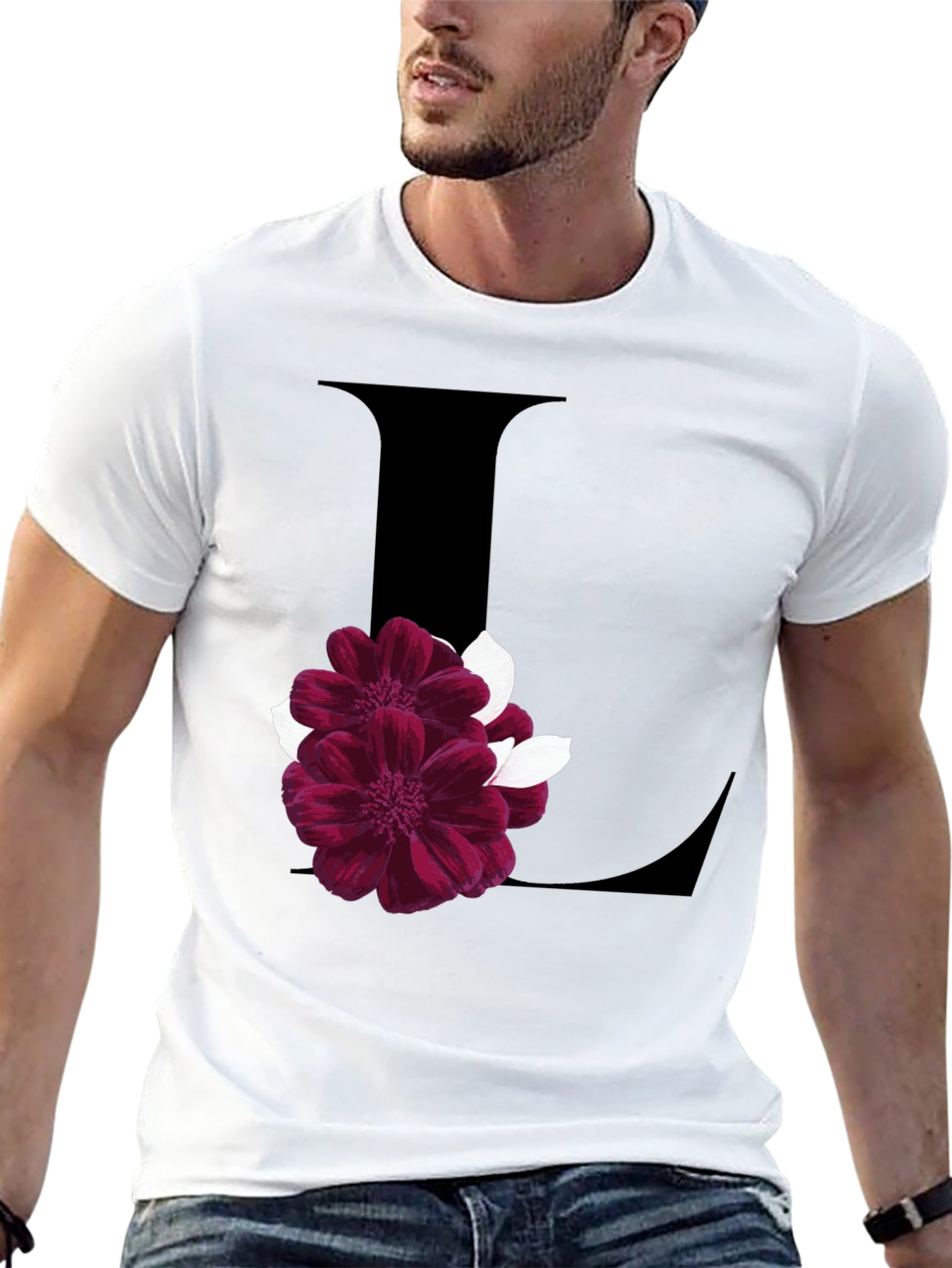 Floral Letter L Black T-Shirt