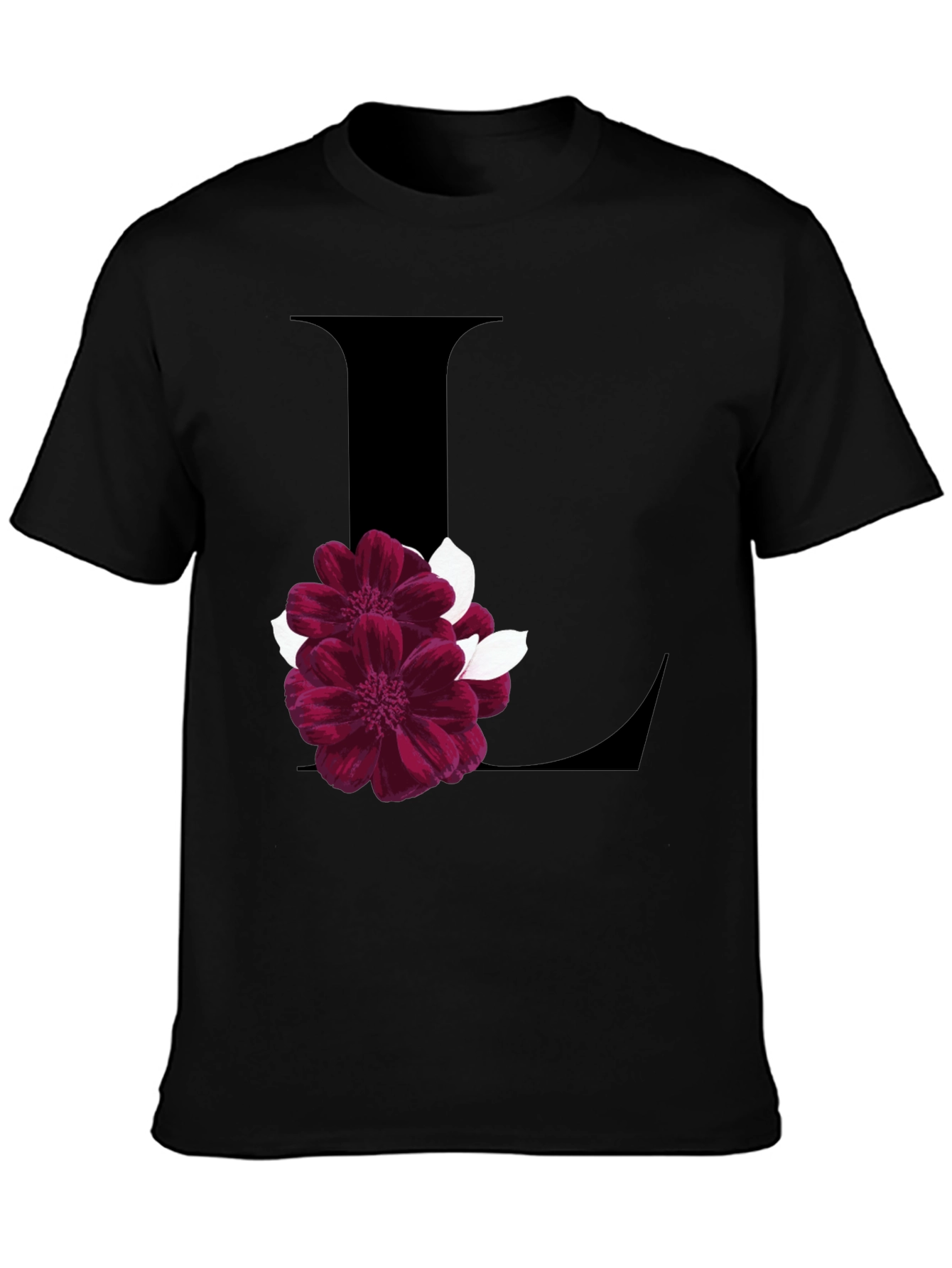 Floral Letter L Black T-Shirt