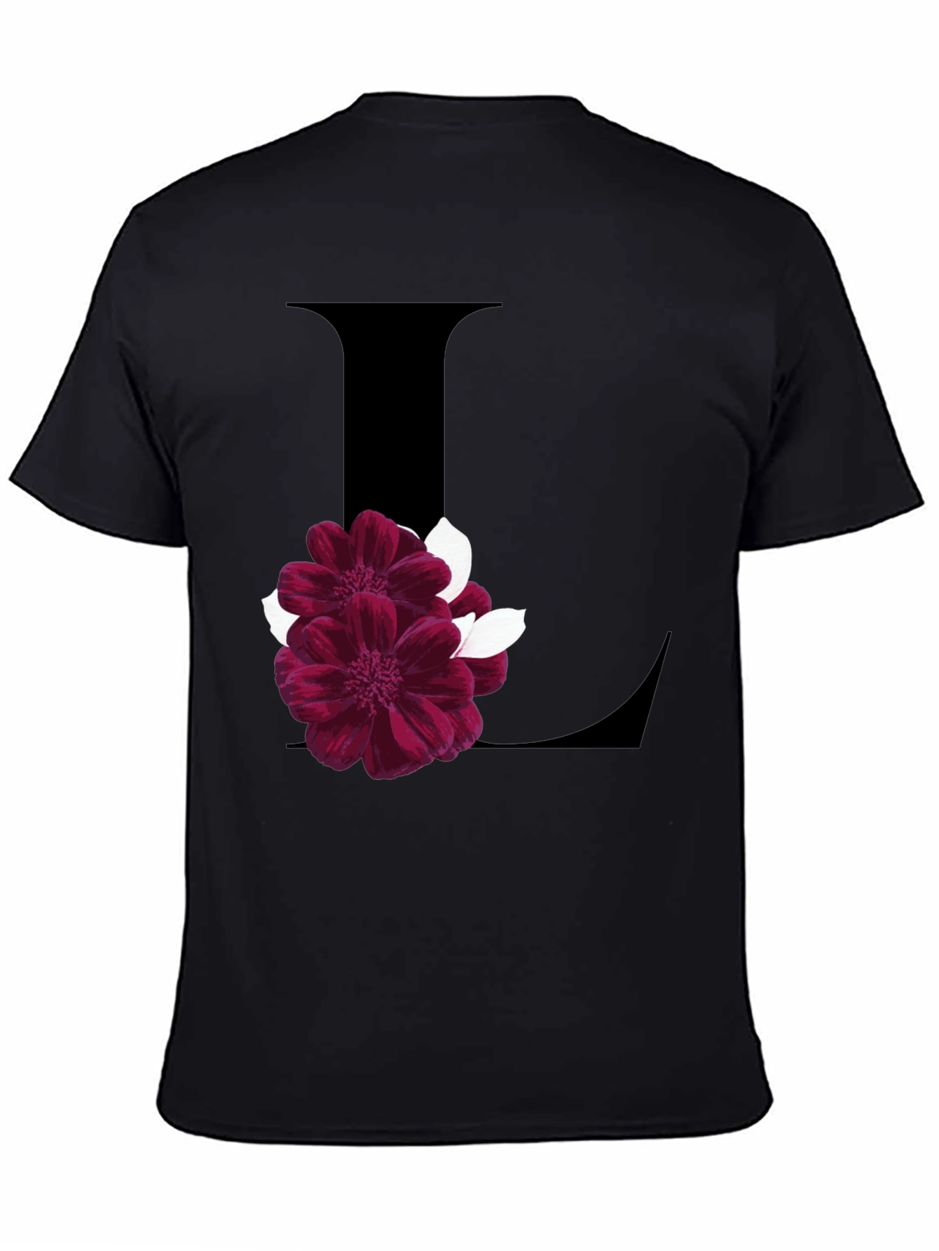 Floral Letter L Black T-Shirt