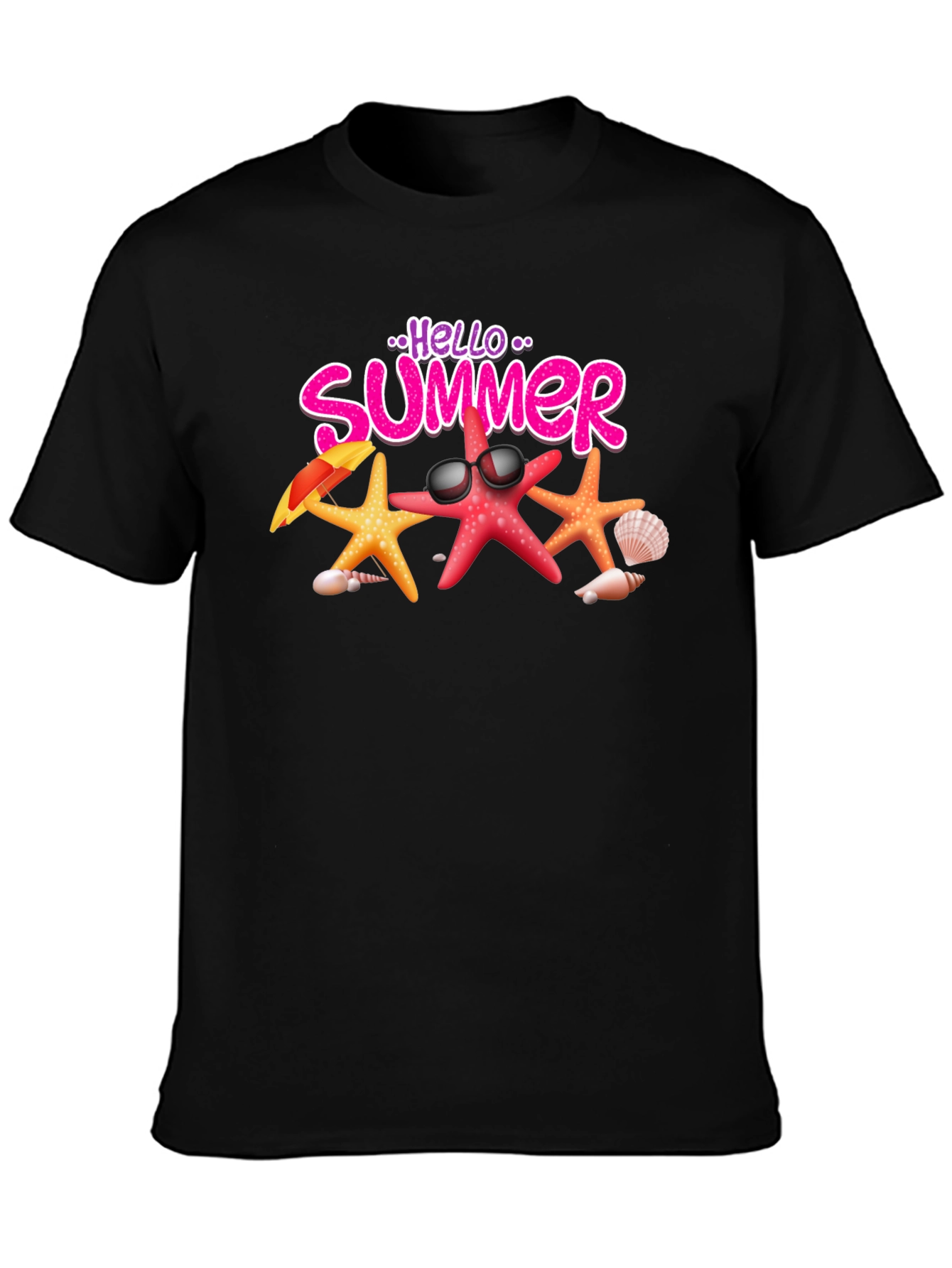 Hello Summer Starfish Graphic Tee - Black