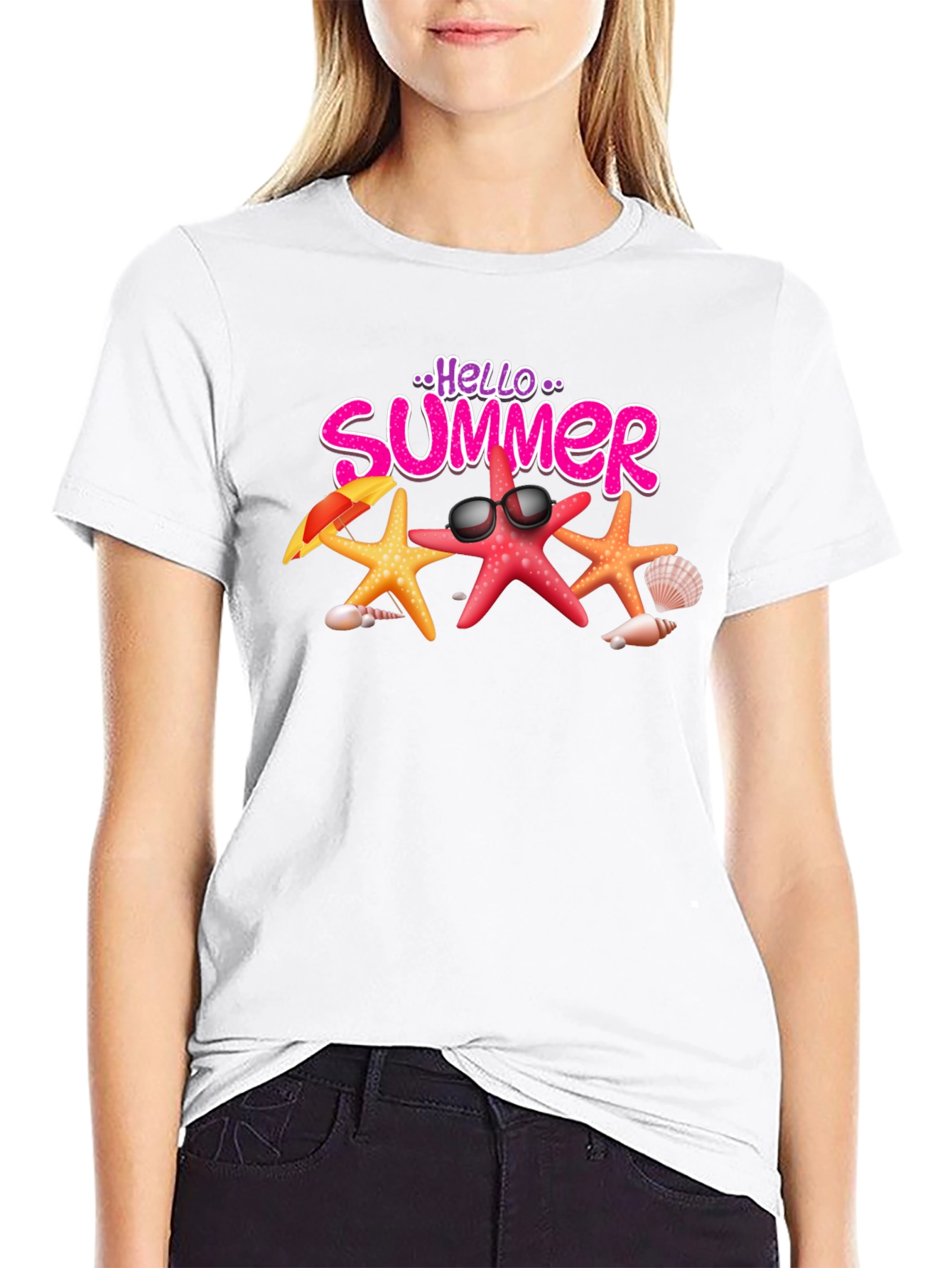 Hello Summer Starfish Graphic Tee - Black