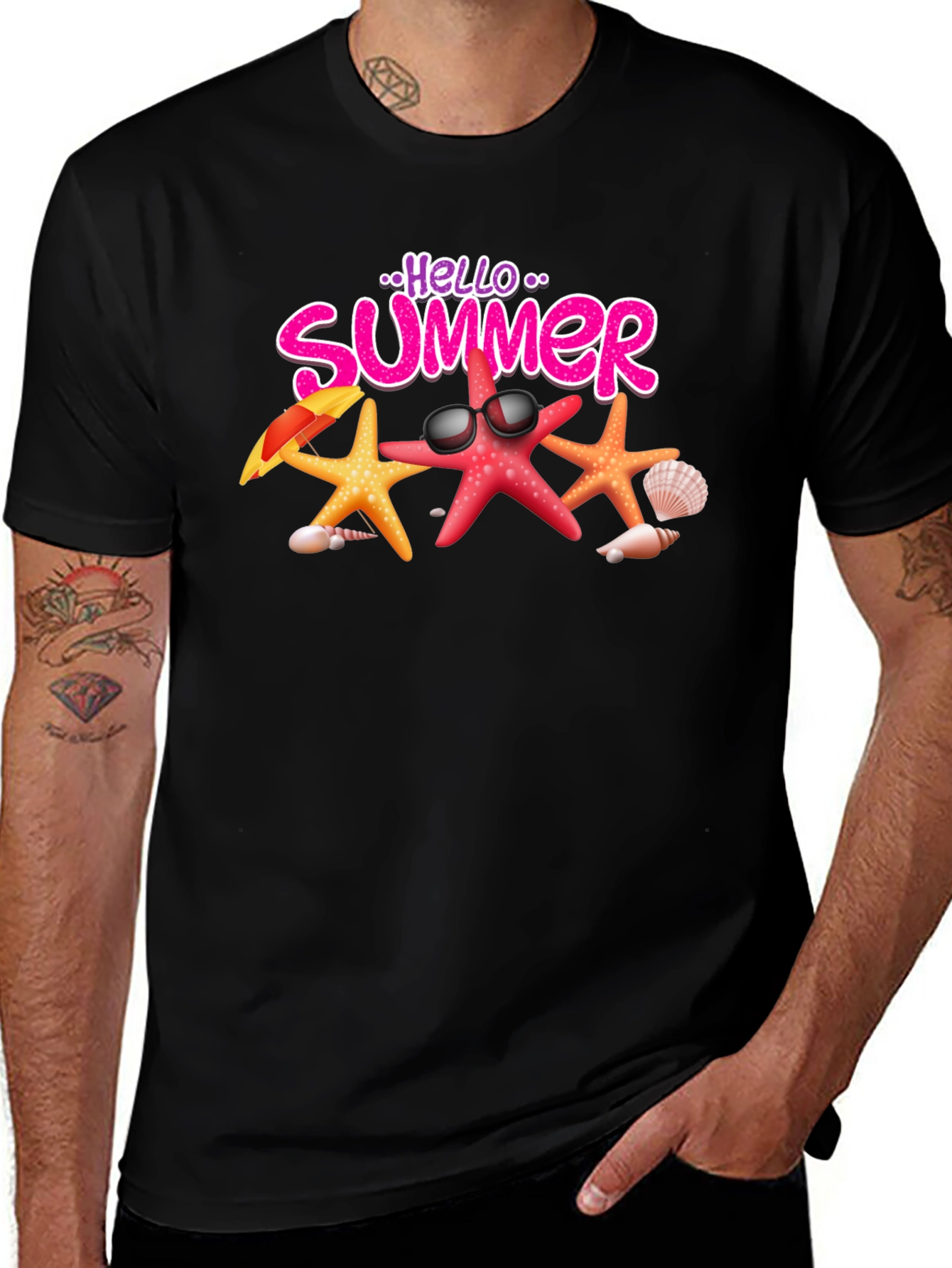 Hello Summer Starfish Graphic Tee - Black