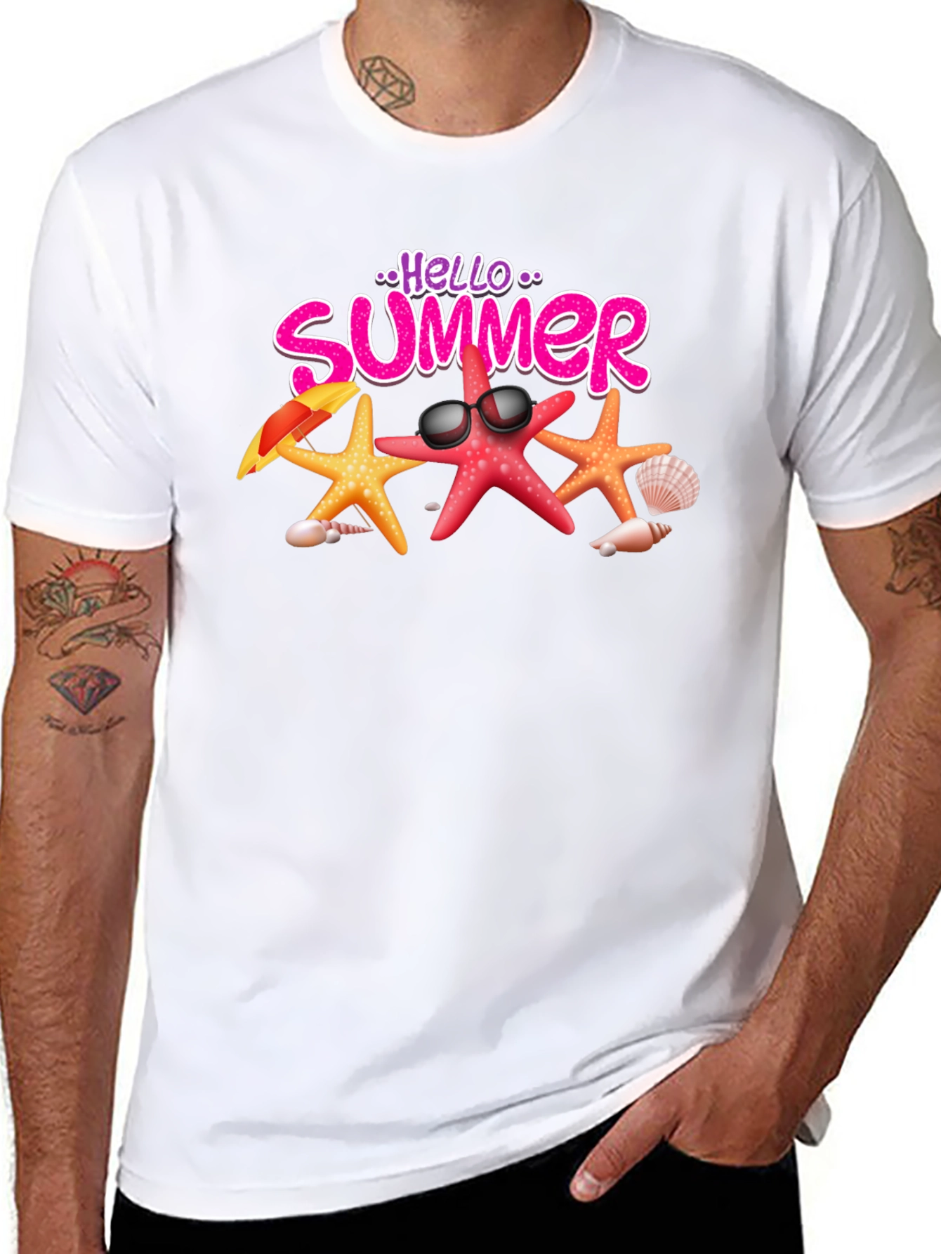 Hello Summer Starfish Graphic Tee - Black