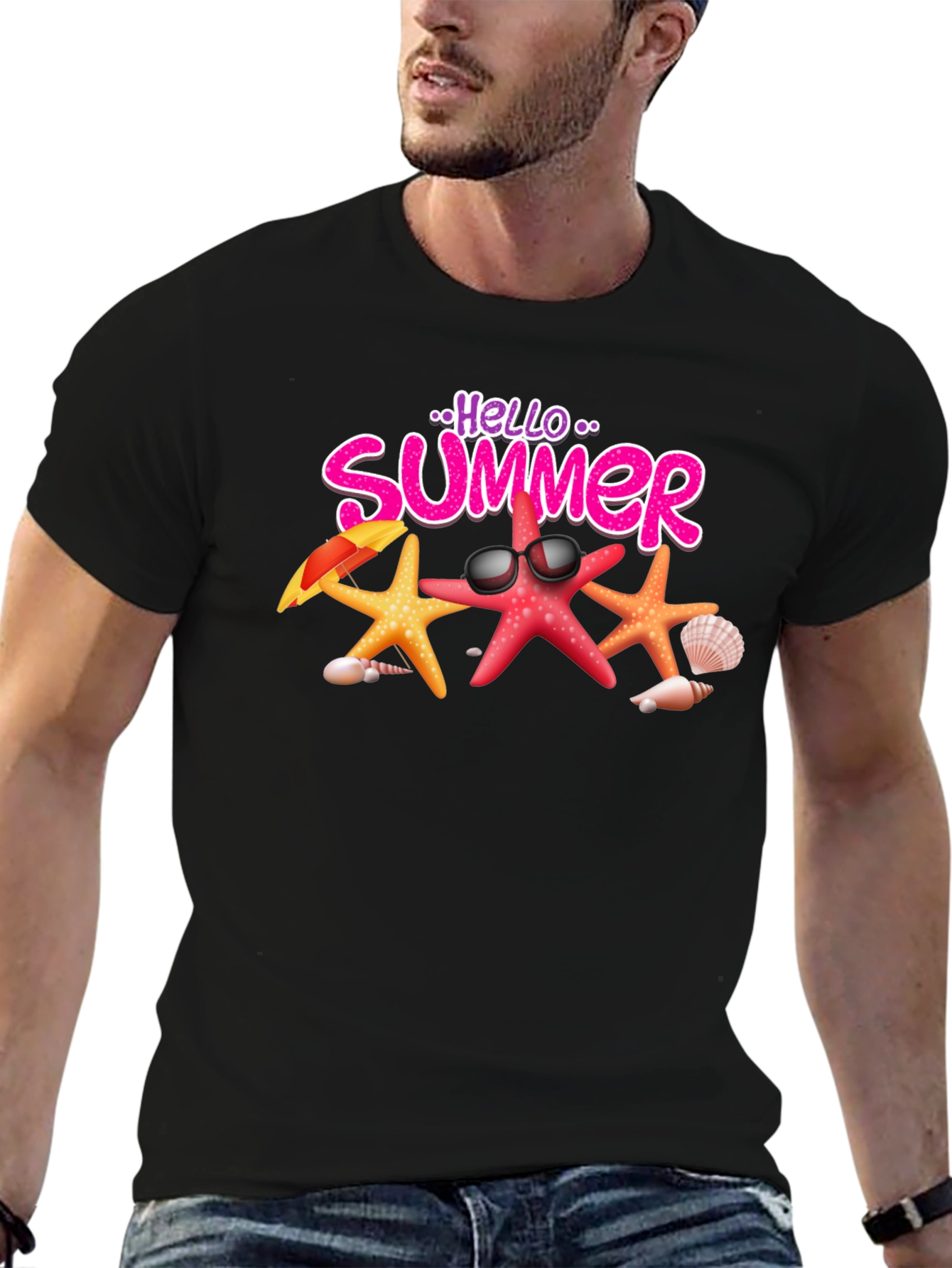 Hello Summer Starfish Graphic Tee - Black