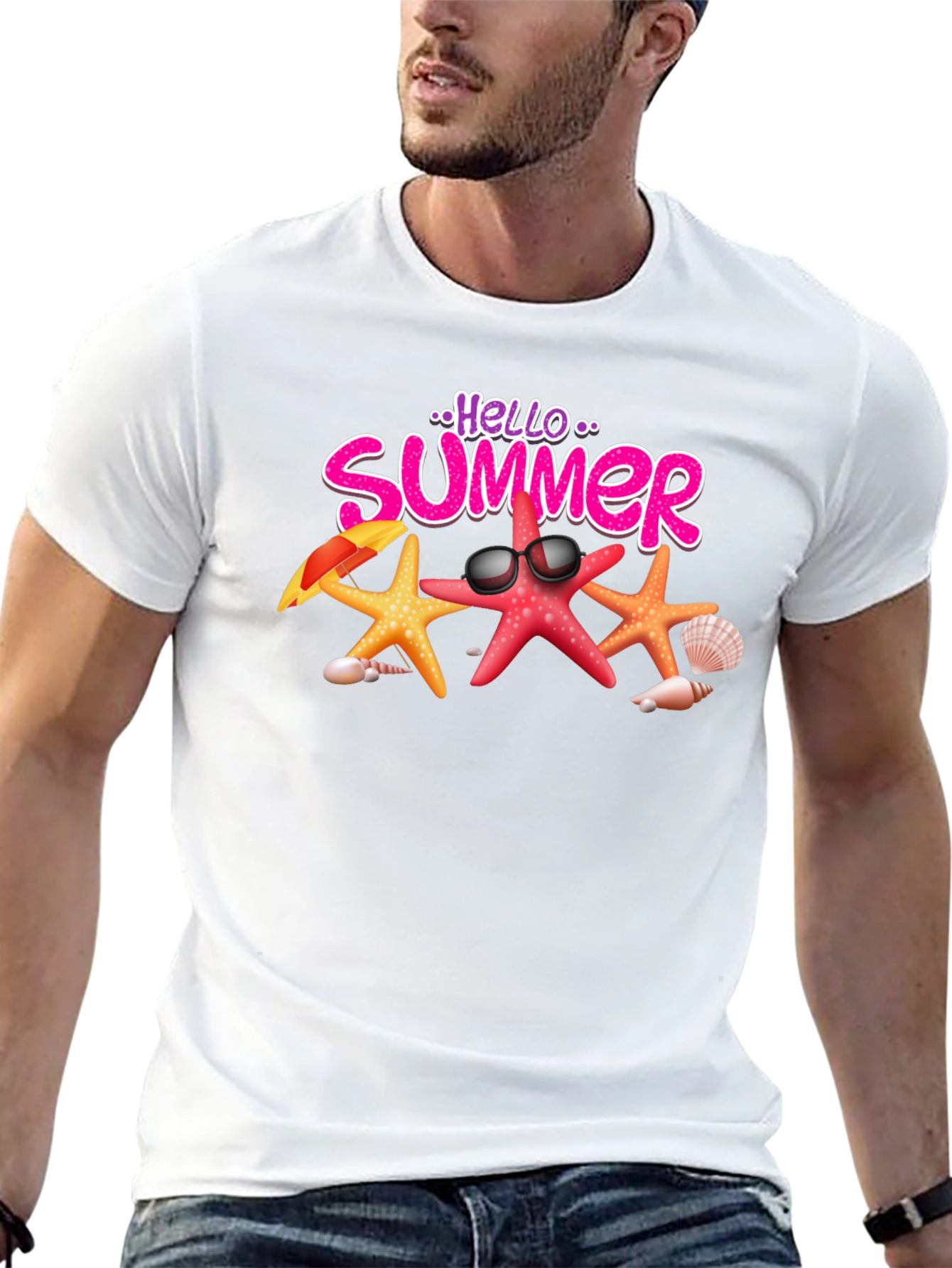 Hello Summer Starfish Graphic Tee - Black