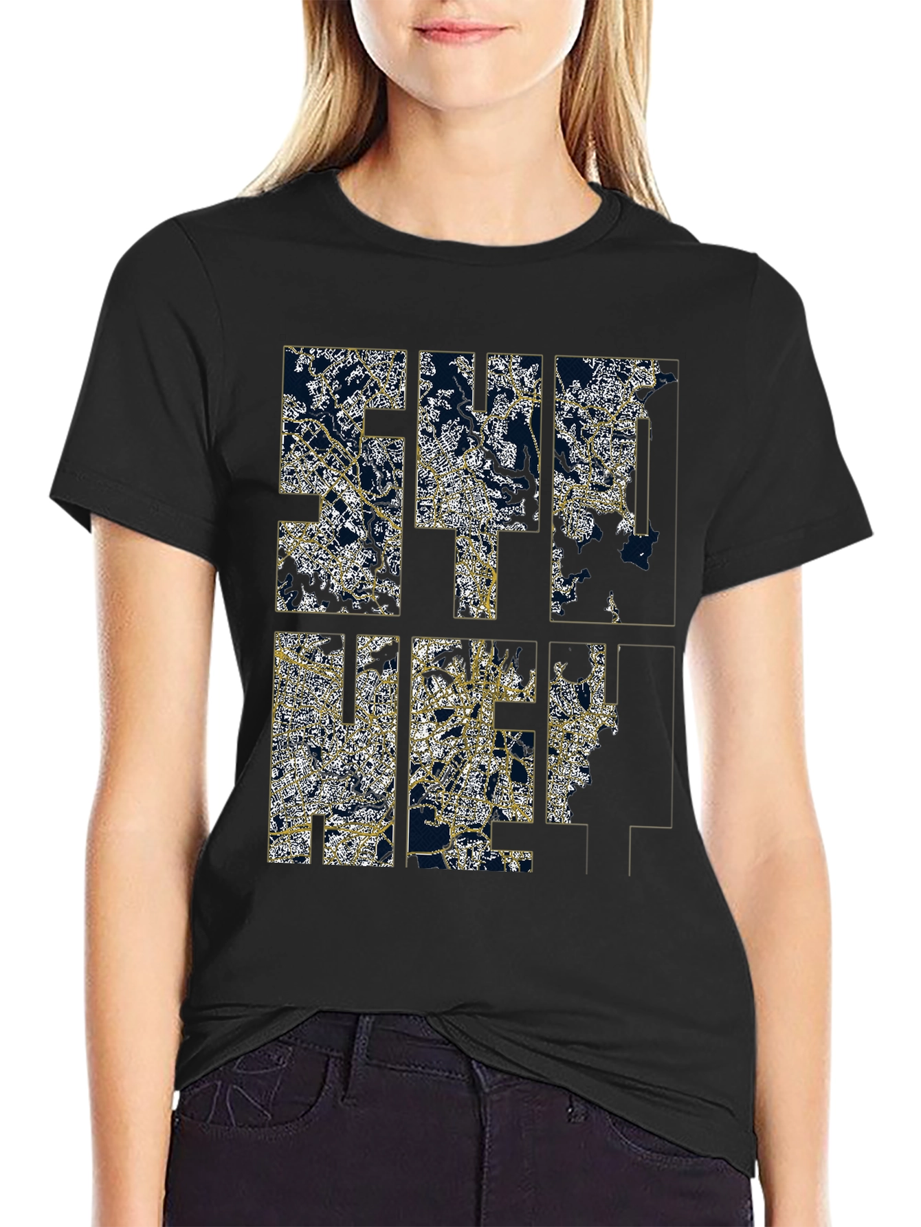 Stylish Black Graphic Tee - Cityscape Design