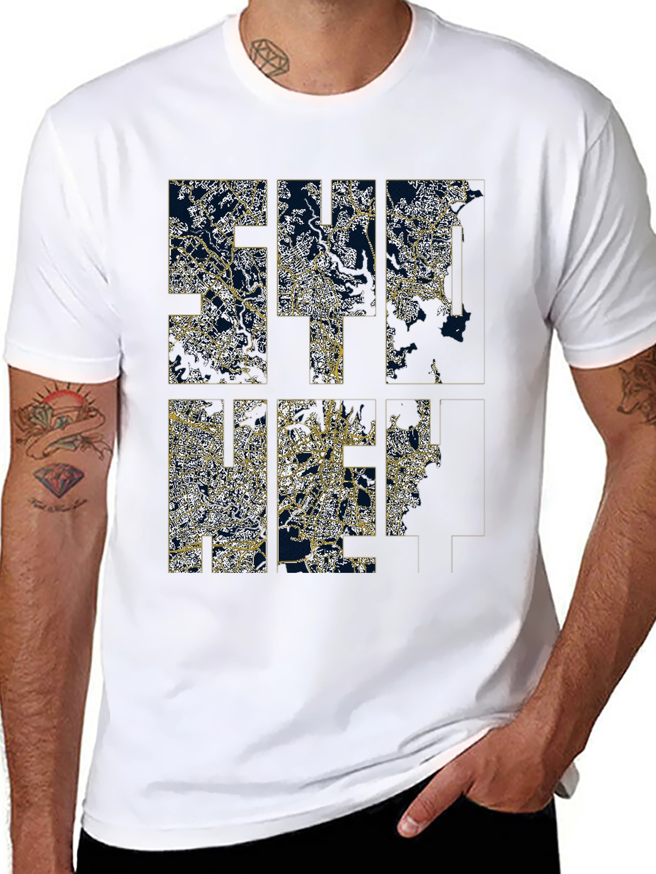 Stylish Black Graphic Tee - Cityscape Design
