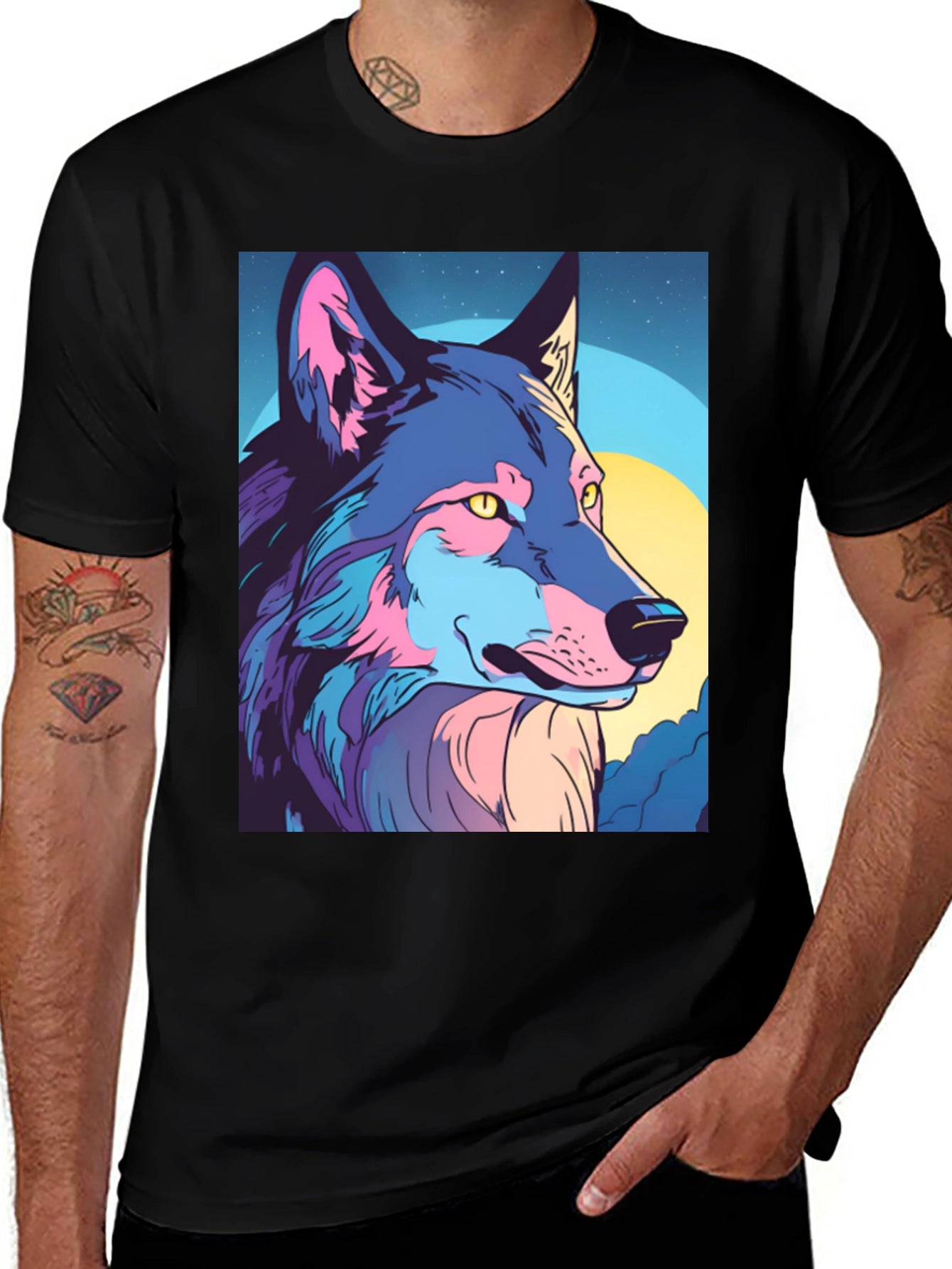 Wolf Graphic Tee - Stylish Mens Black T-Shirt