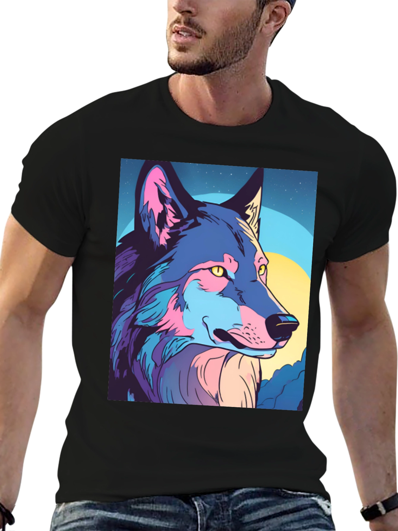 Wolf Graphic Tee - Stylish Mens Black T-Shirt