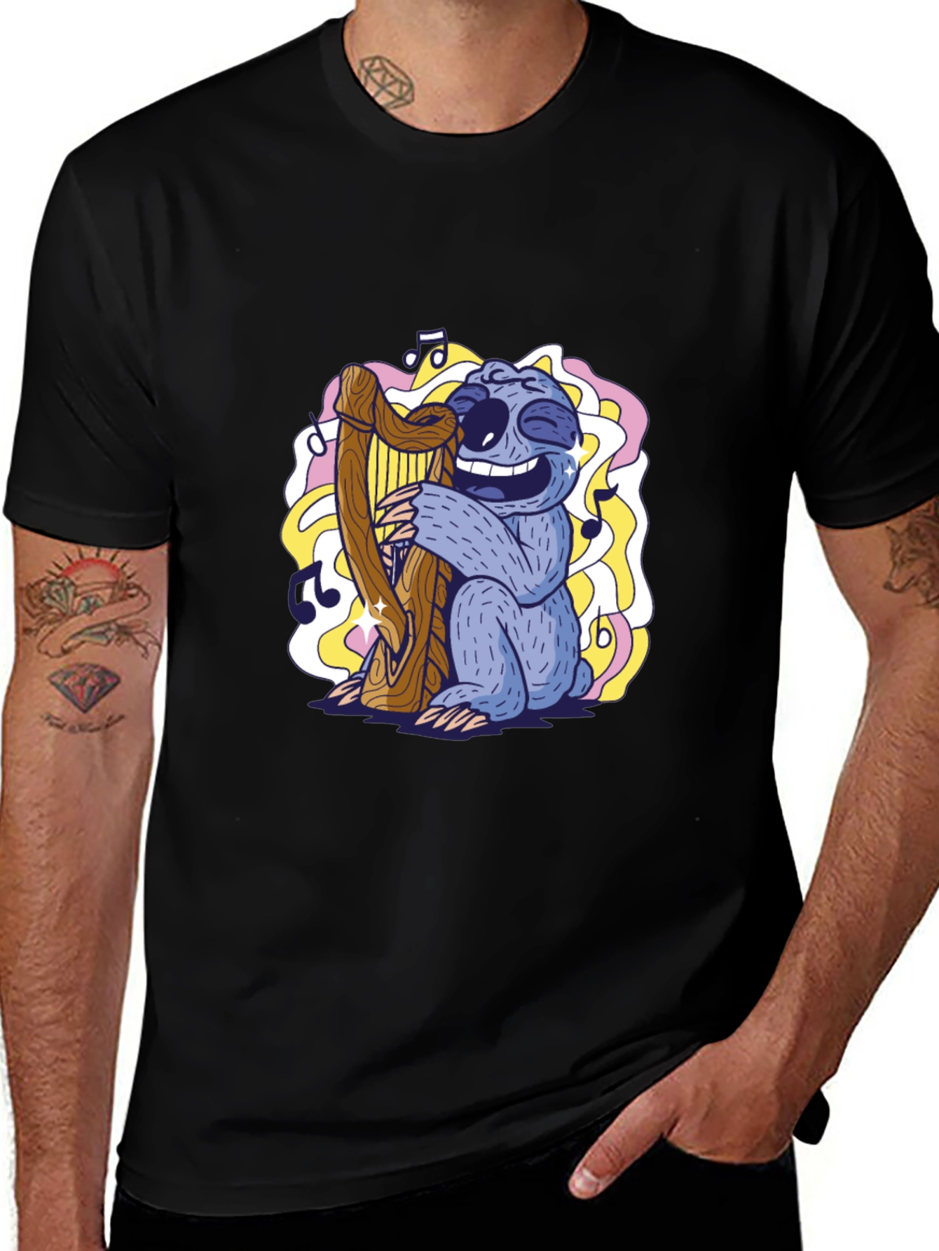 Sloth Harpist Graphic Tee - Fun Music Lovers Shirt