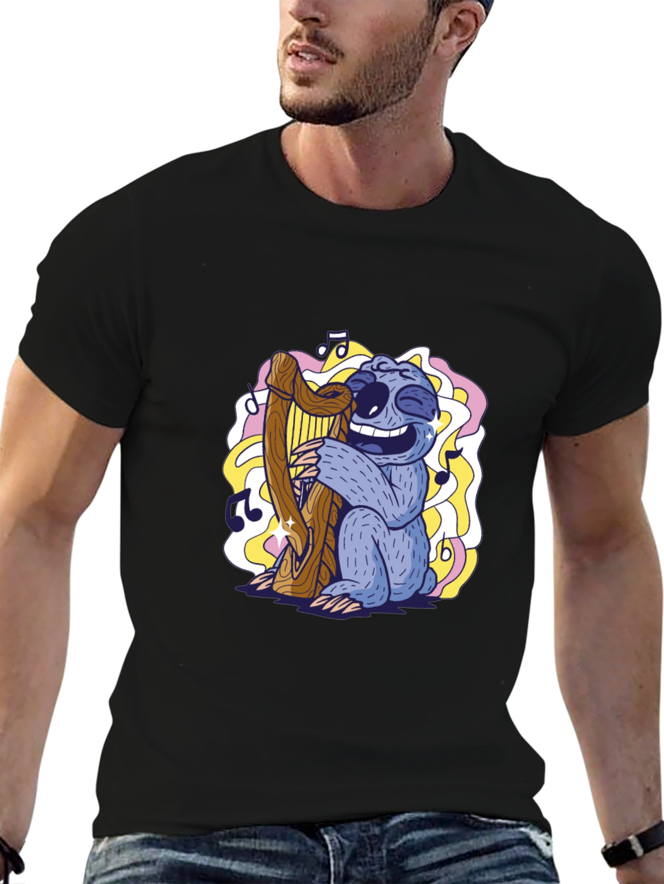 Sloth Harpist Graphic Tee - Fun Music Lovers Shirt