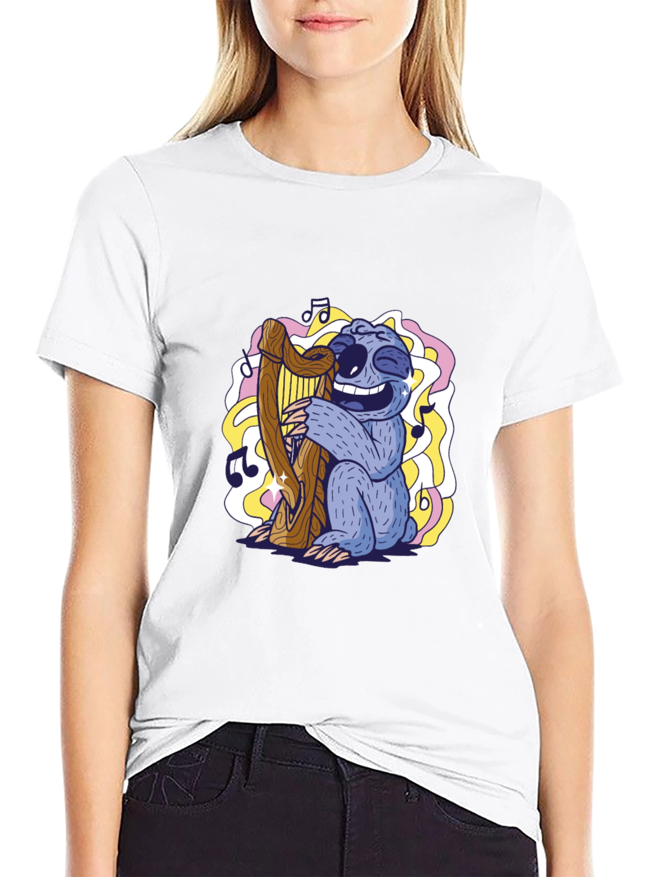 Sloth Harpist Graphic Tee - Fun Music Lovers Shirt