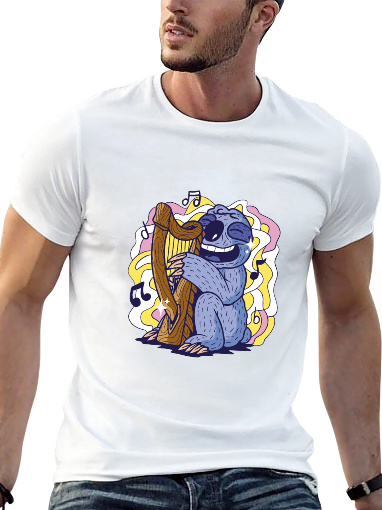 Sloth Harpist Graphic Tee - Fun Music Lovers Shirt